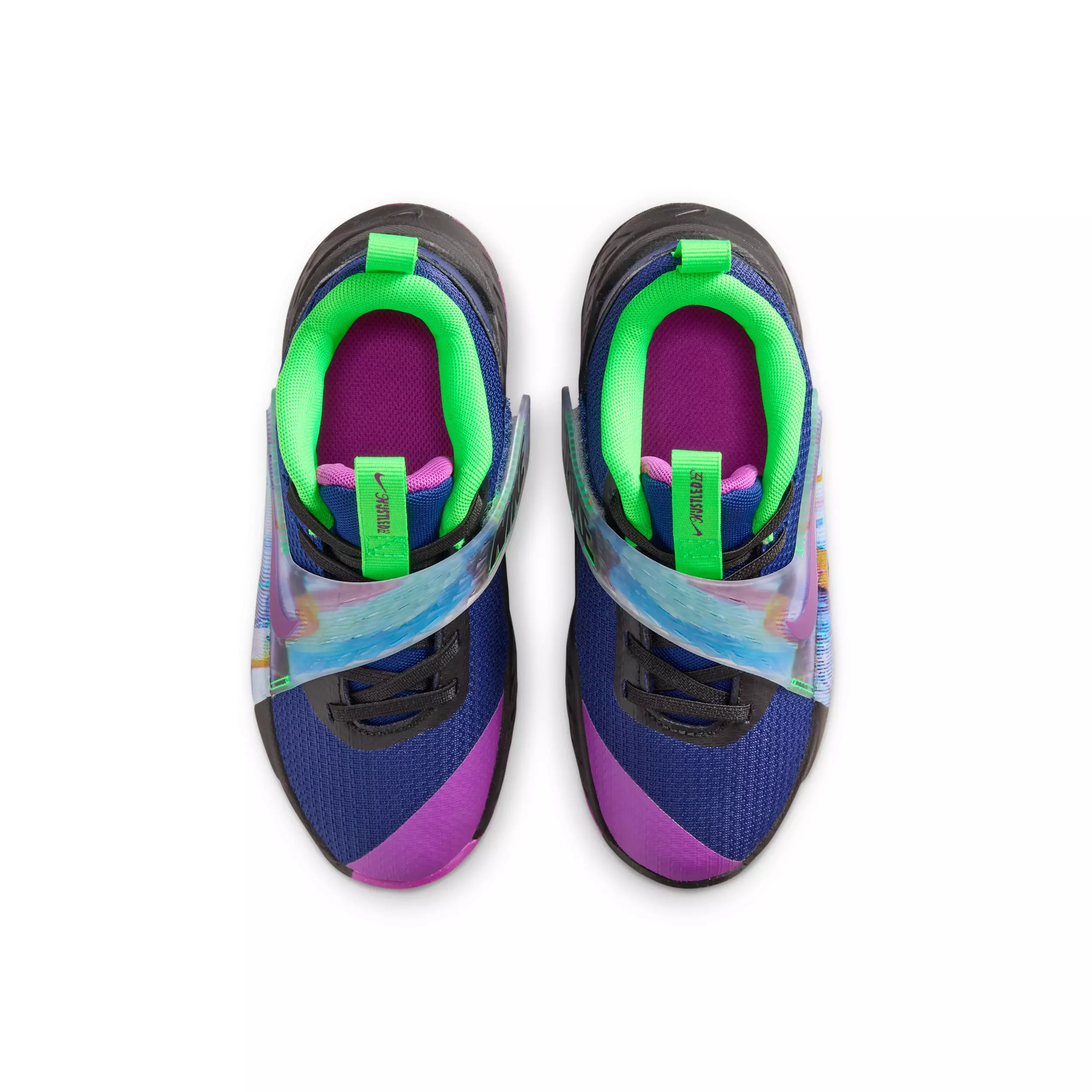 Nike Team Hustle D 12 SE "Blue Void/Black/Green Strike/Vivid Purple" Preschool Boys' Basketball Shoe - BLUE/BLACK/GREEN/PURPLE