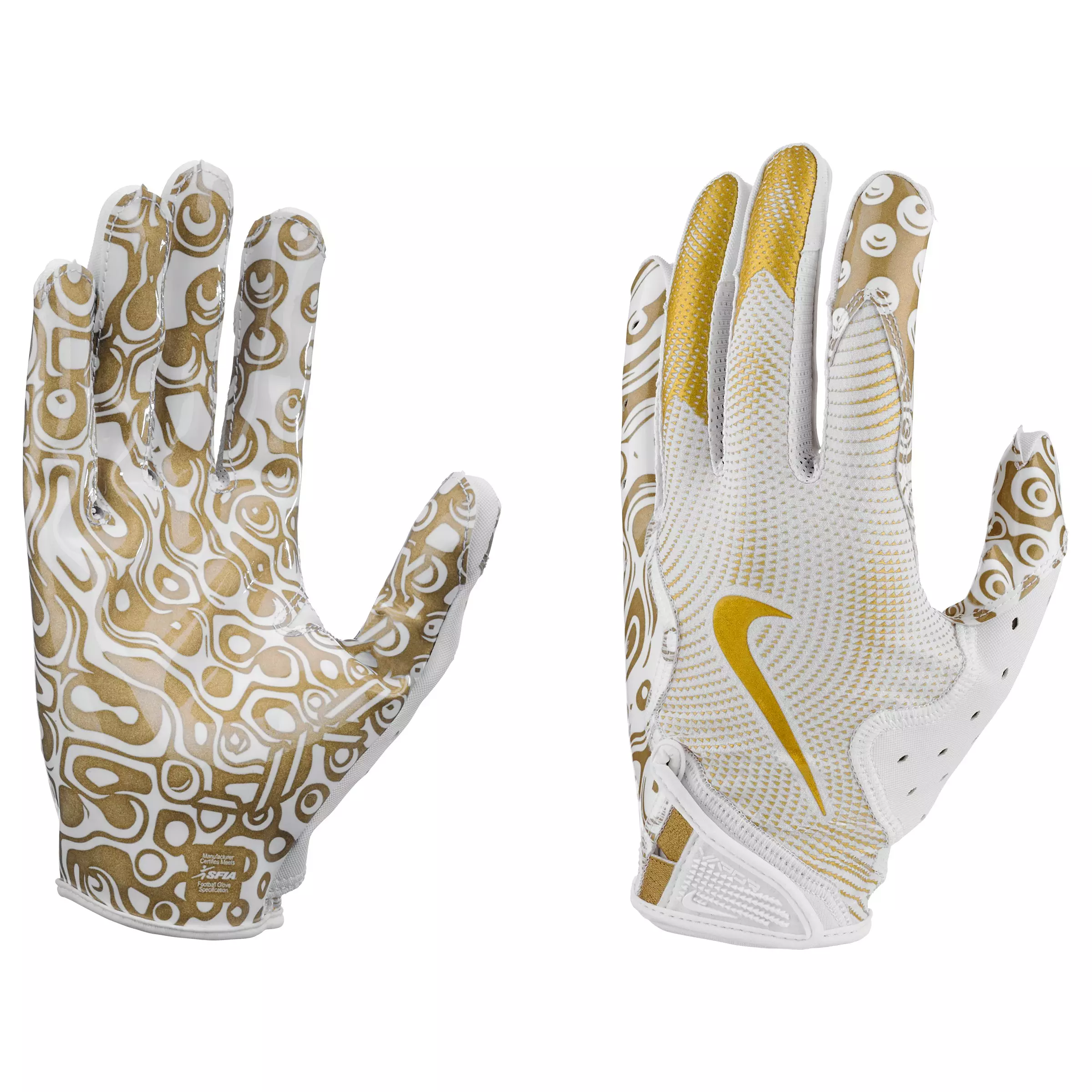 Nike Men's Vapor Jet 8.0 Metallic Football Glove - WHITE/GOLD