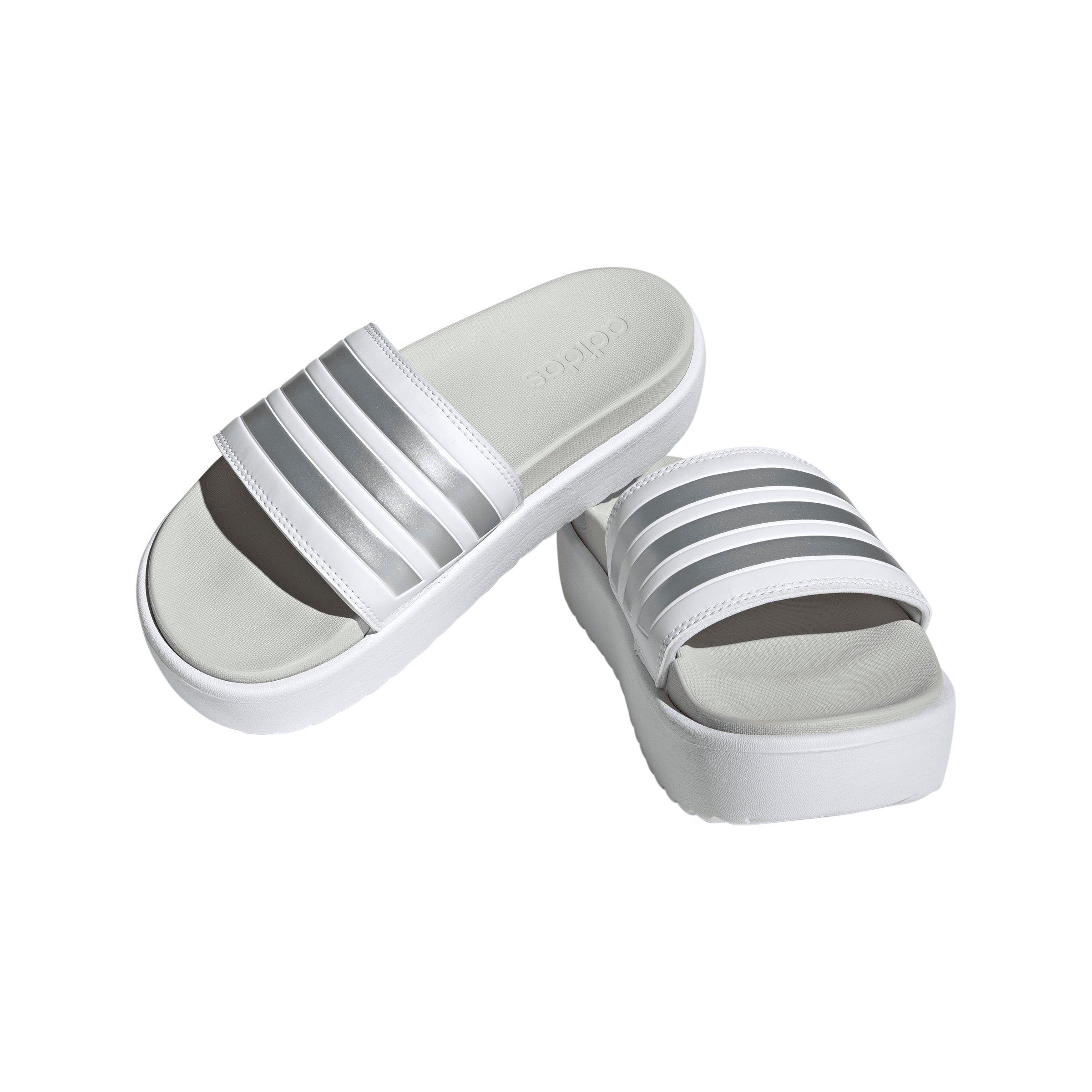 adidas Adilette Platform "Ftwr White/Zero Metallic/Grey One" Women's Slide - WHITE/ZERO/GREY Thumbnail View 3