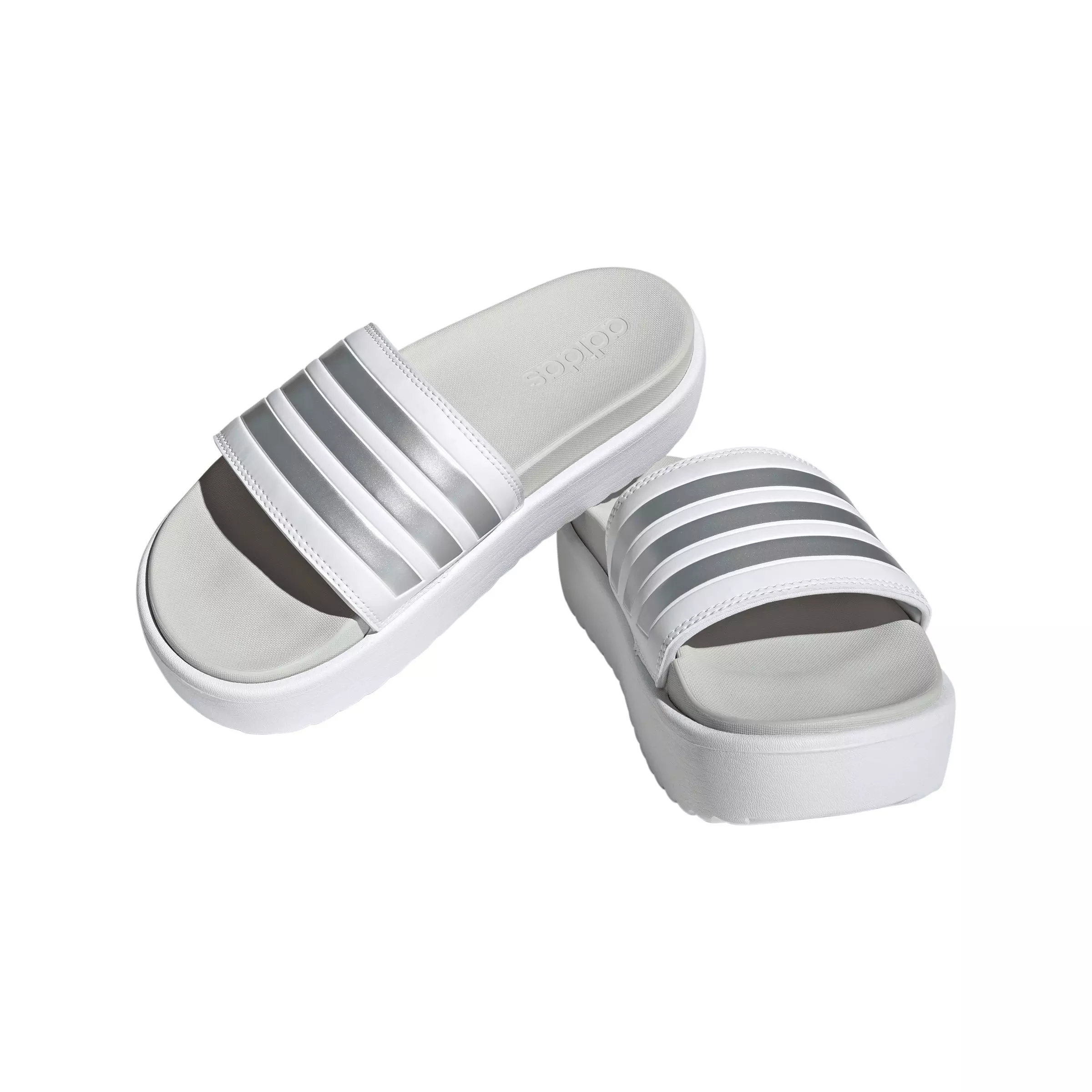 adidas Adilette Platform "Ftwr White/Zero Metallic/Grey One" Women's Slide - WHITE/ZERO/GREY