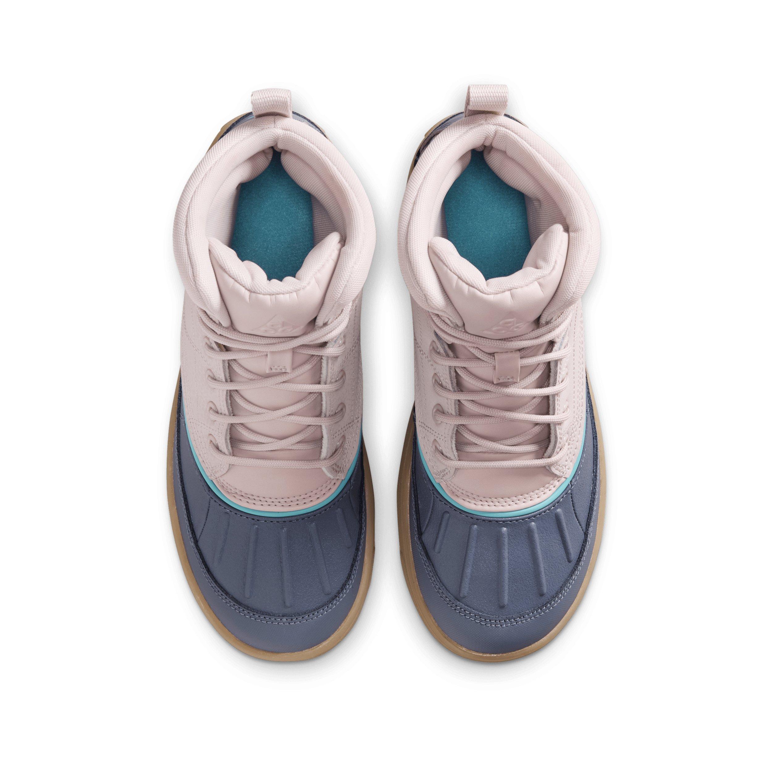 Nike Woodside 2 High Grade School Girls' "Platinum Violet/Carbon/Gum Light Brown/Turquoise" Boot