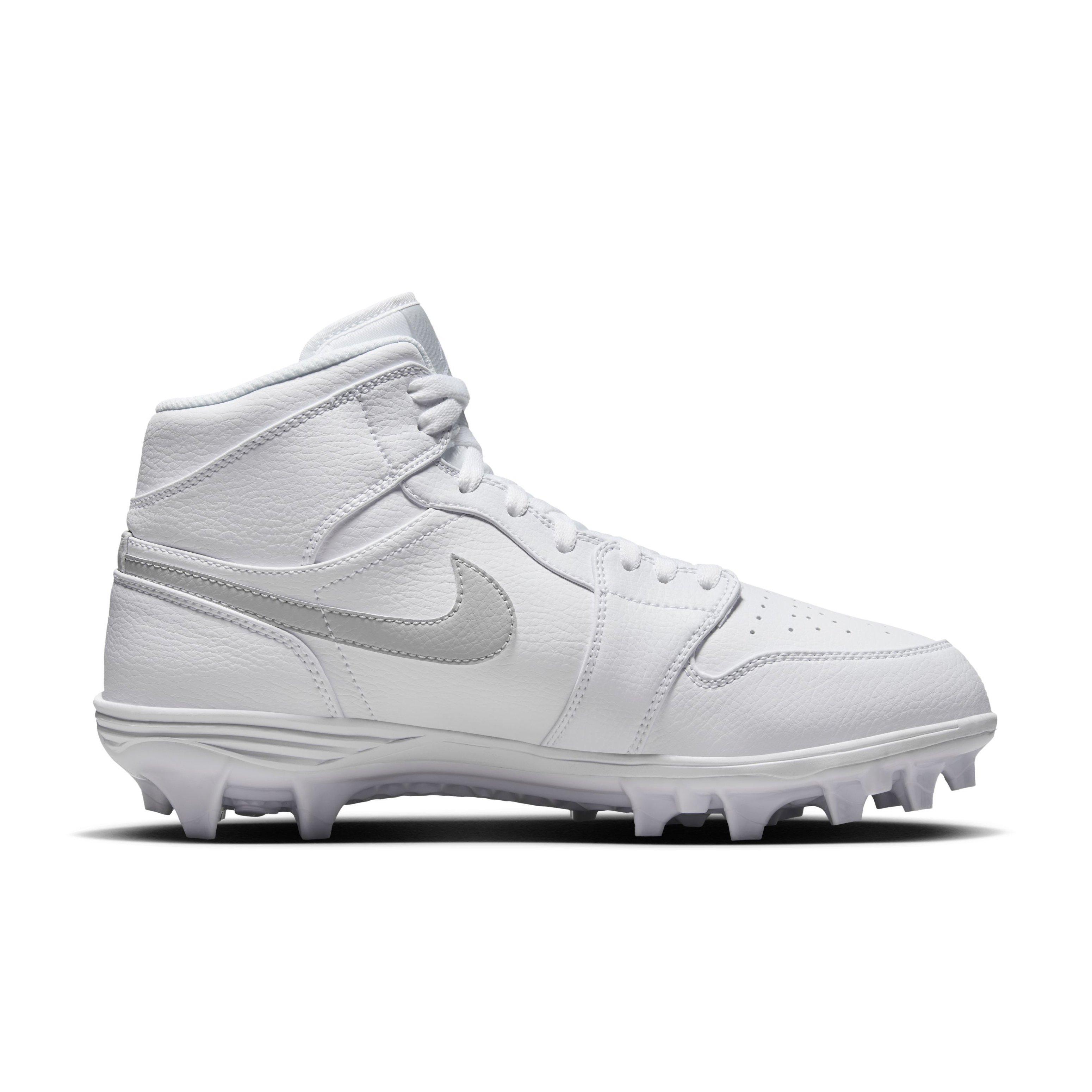 Jordan 1 Mid TD "White/Grey Fog/White" Men's Football Cleat - WHITE/GREY/WHITE Thumbnail View 1