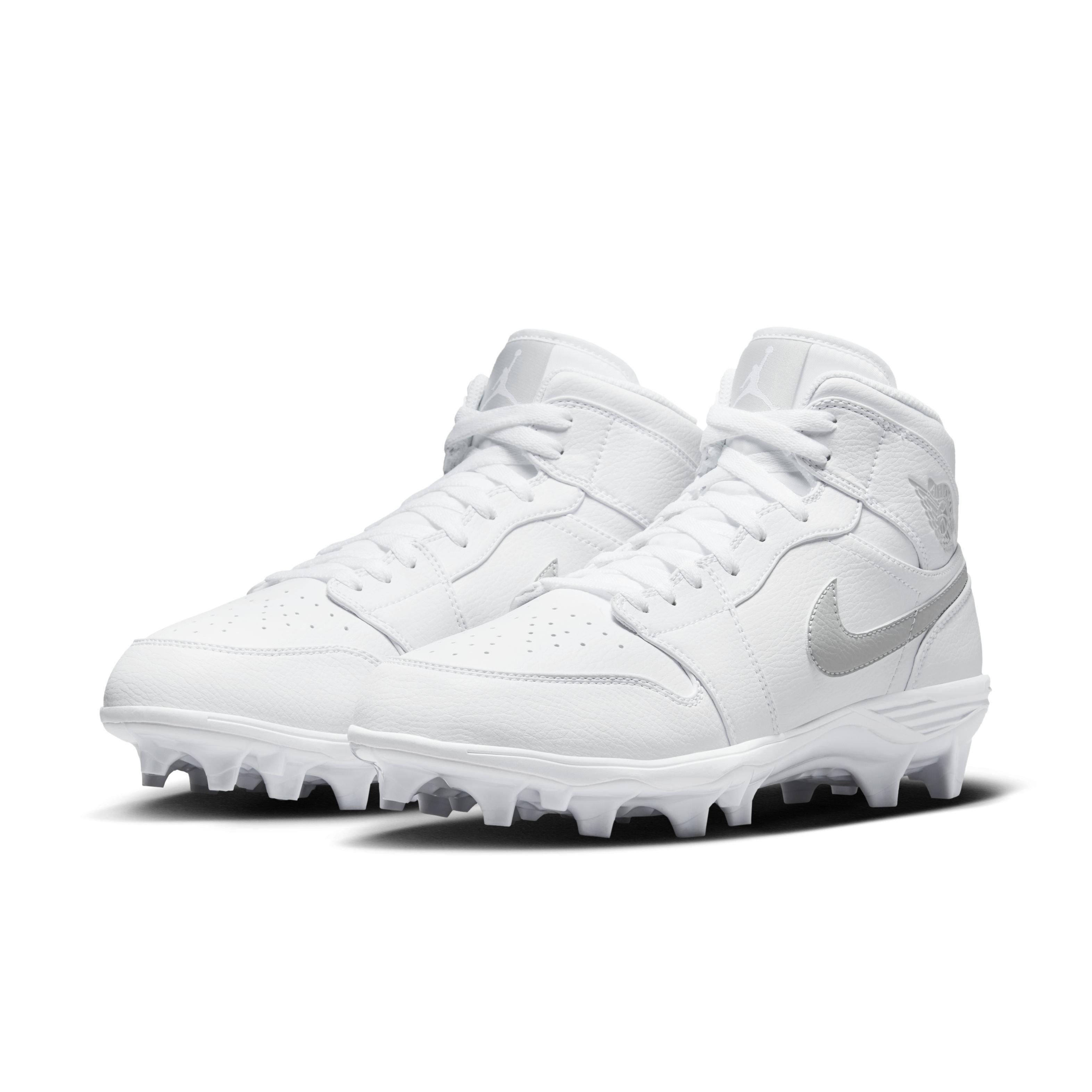 Jordan 1 Mid TD "White/Grey Fog/White" Men's Football Cleat - WHITE/GREY/WHITE Thumbnail View 3