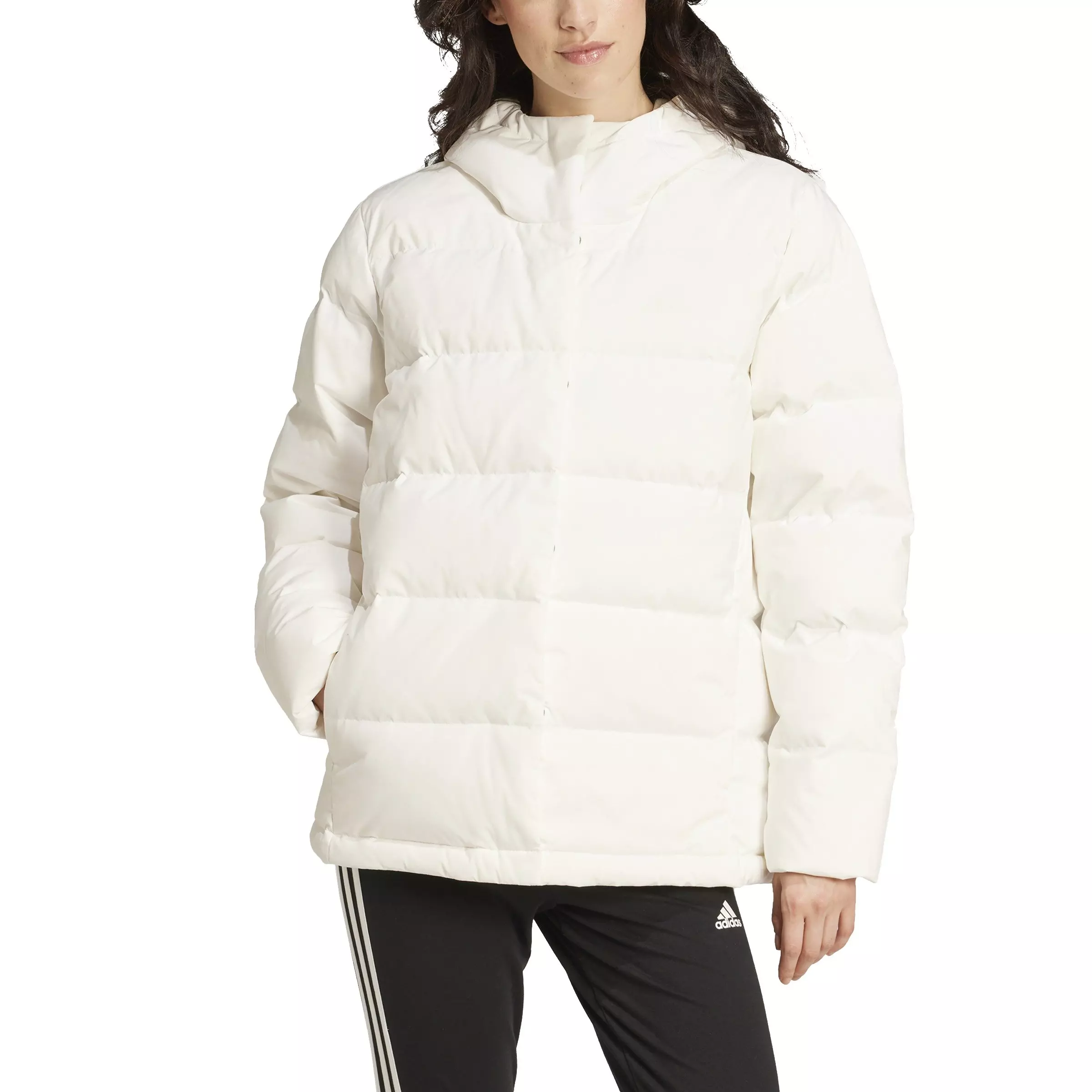adidas Women's Helionic Hooded Down Jacket-White - WHITE