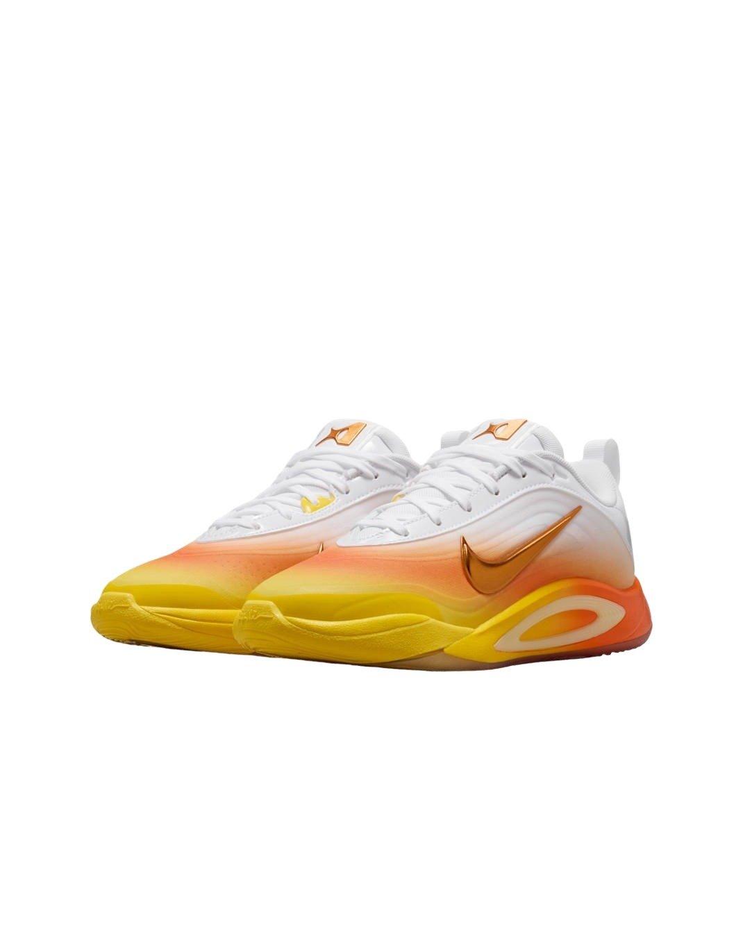 Nike A'One SE "Candy Corn Queen" Grade School Kids' Basketball Shoe - WHITE/YELLOW/ORANGE Thumbnail View 3
