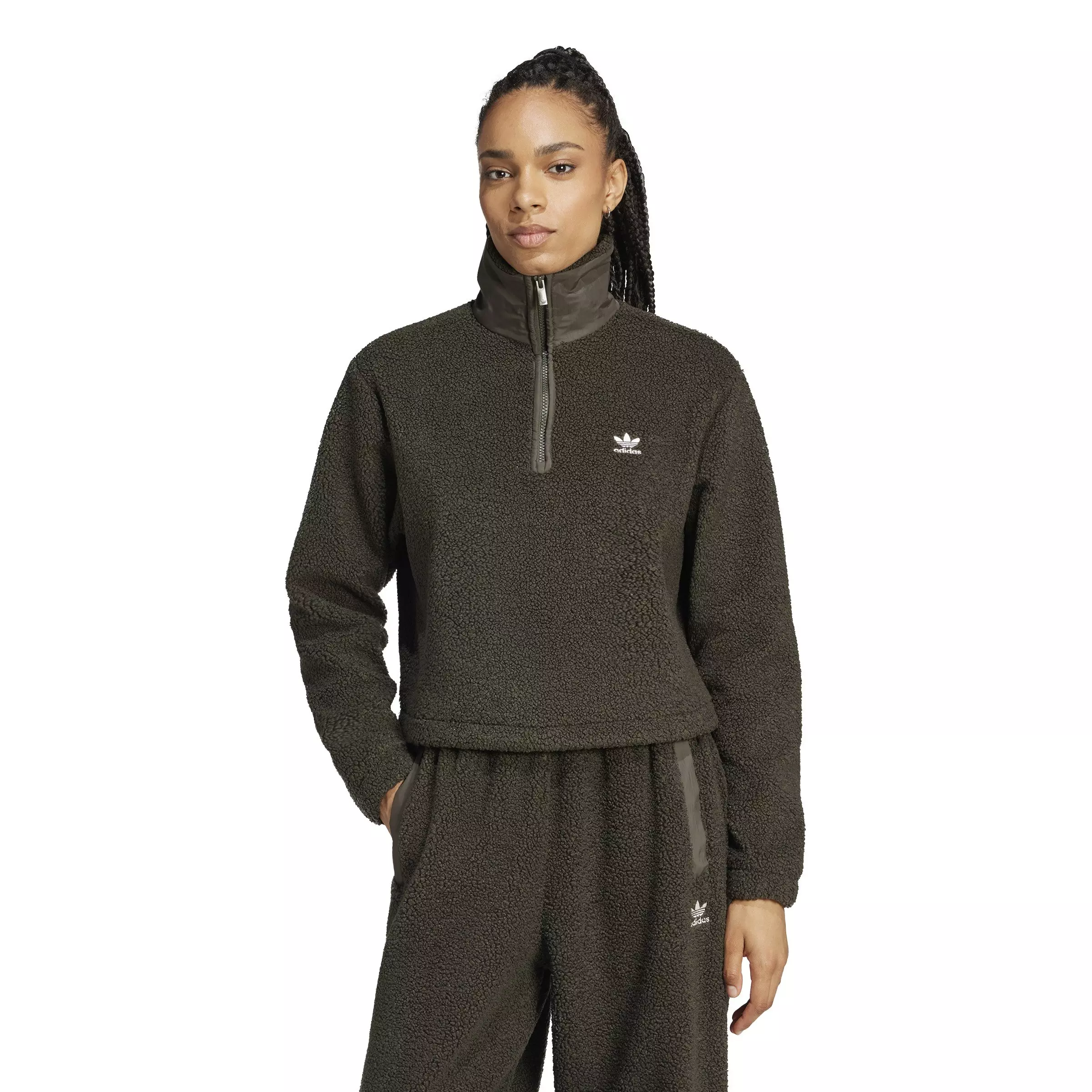 adidas Originals Women's Teddy Fleece 1/2-Zip Jacket -Green - GREEN
