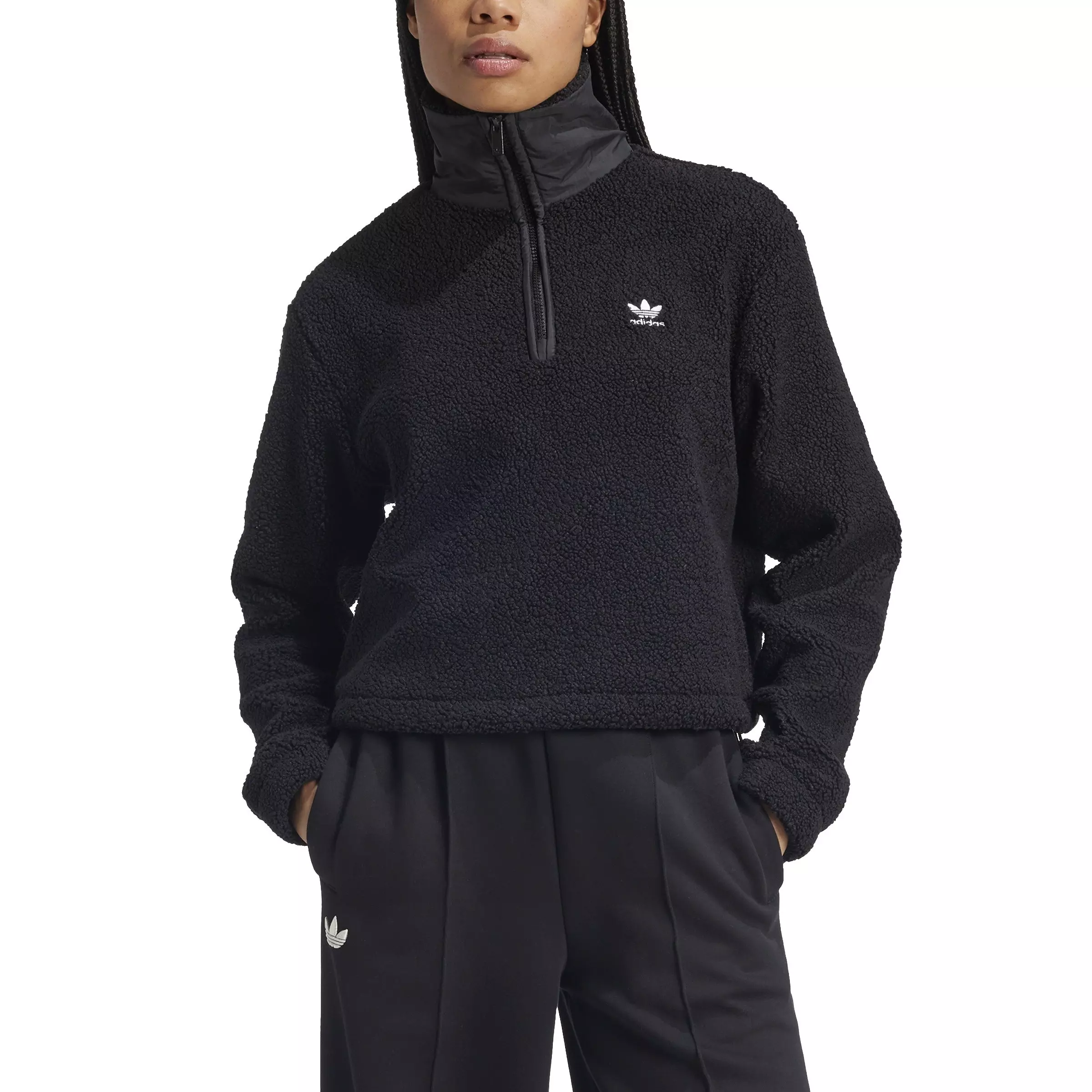 adidas Originals Women's Teddy Fleece 1/2-Zip Jacket -Black - BLACK