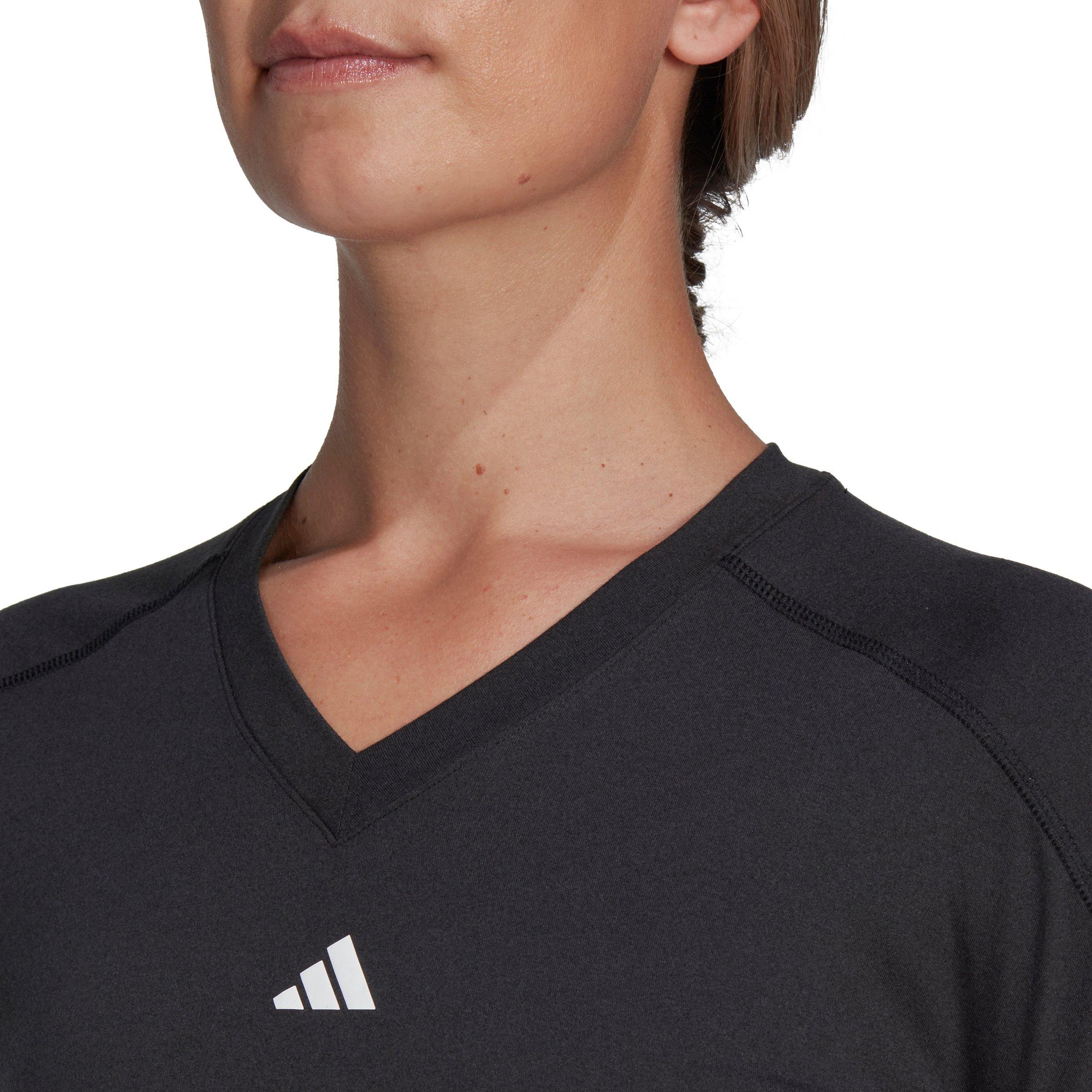 adidas Women's AEROREADY Train Essentials Minimal Branding V-Neck Tee - Black - BLACK Thumbnail View 3