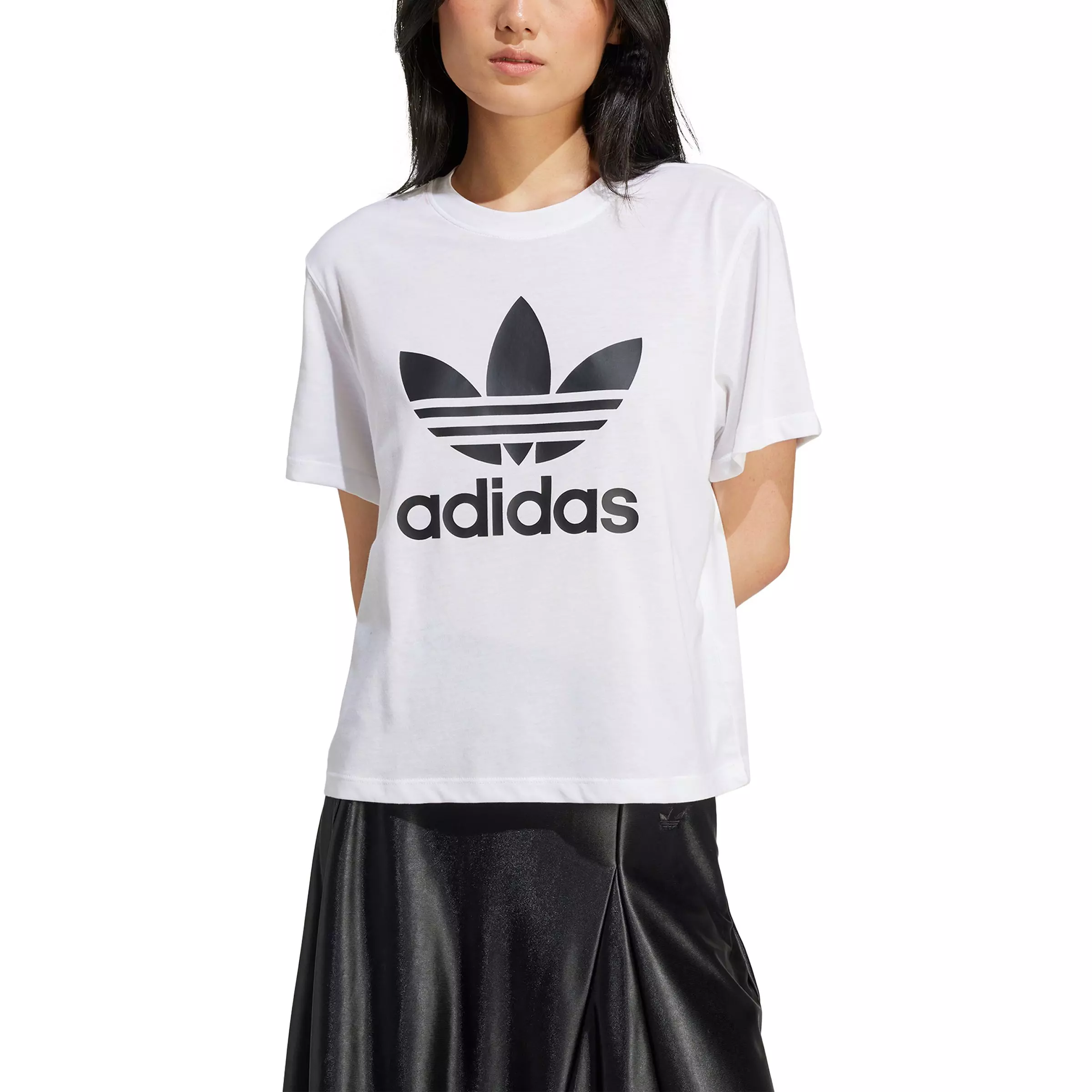 adidas Originals Women's Adicolor Trefoil Boxy Tee -White - WHITE
