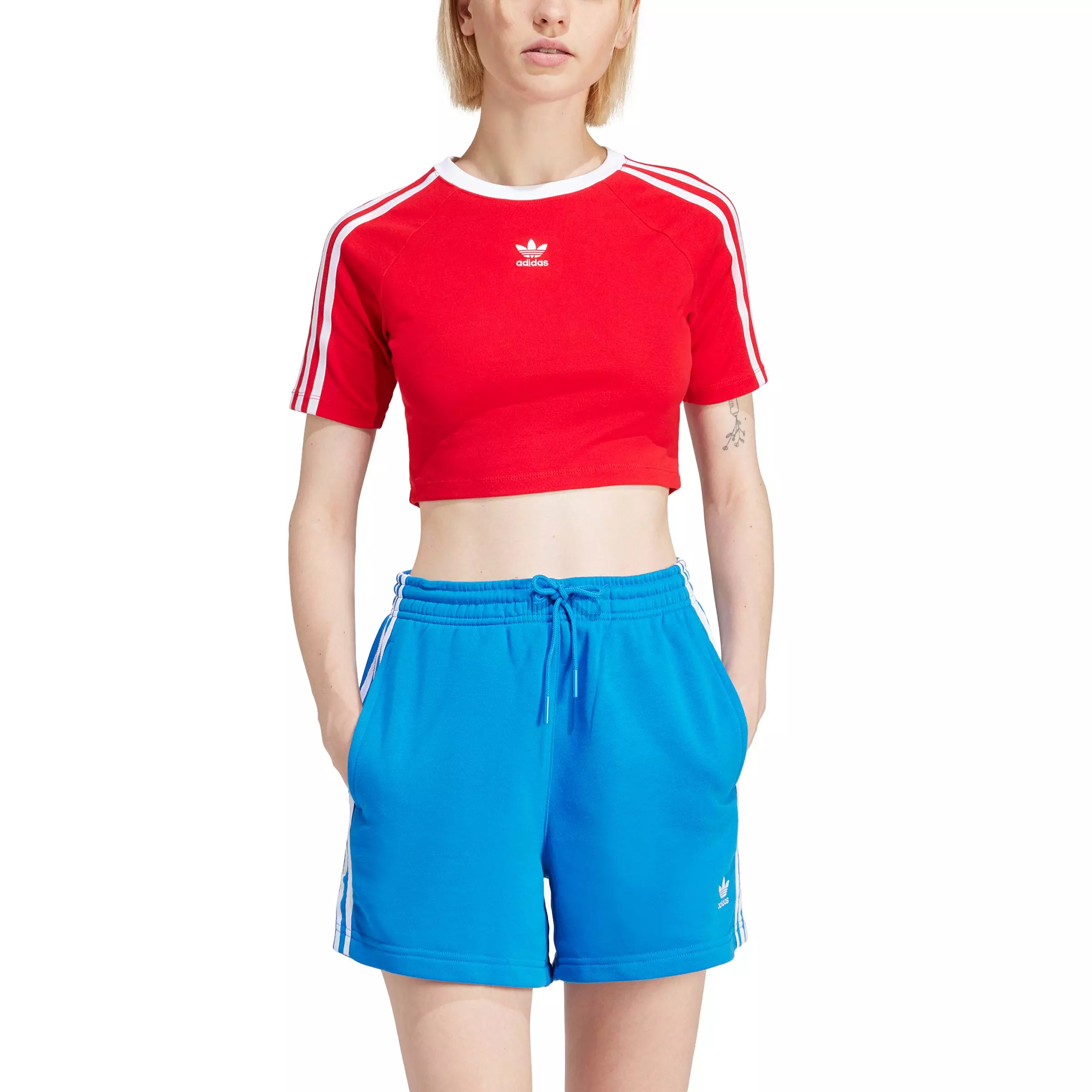 adidas Originals Women's 3-Stripes Baby T-Shirt -Red - RED