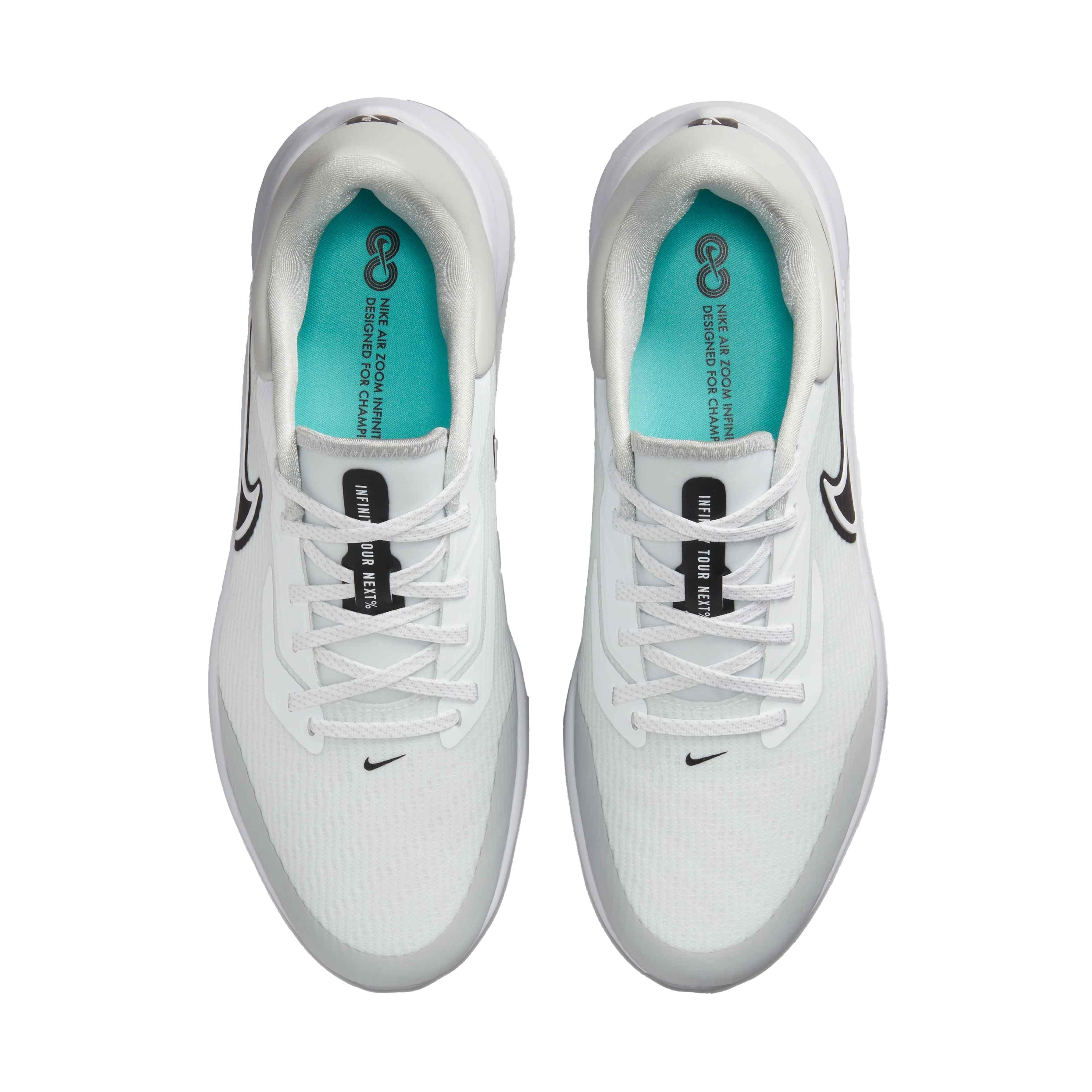 Nike Air Zoom Infinity Tour NEXT White Black Grey Fog Dynamic Turq Grade School Kids Golf Shoe Hibbett