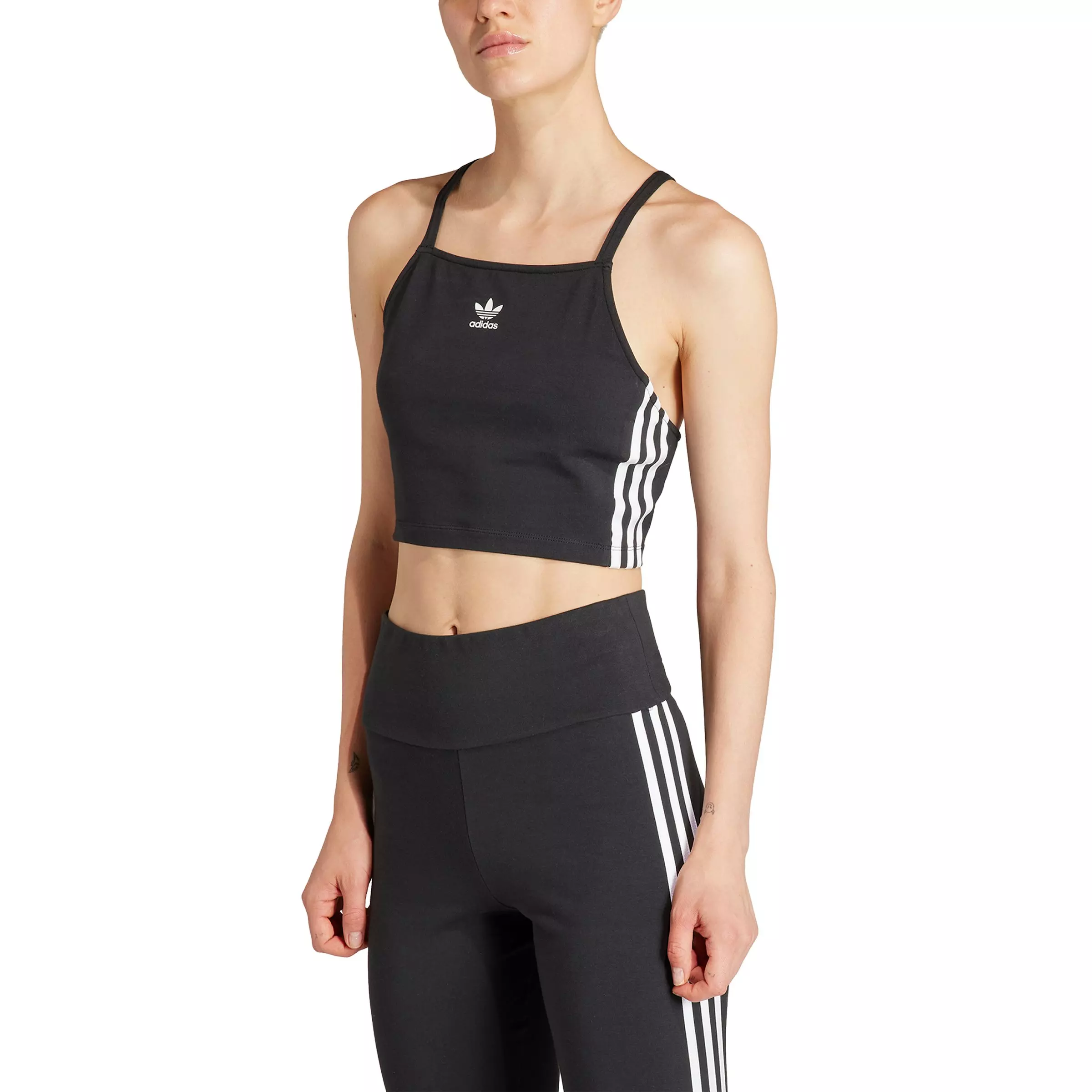 adidas Originals Women's Adicolor 3-Stripes Crop Top -Black - BLACK