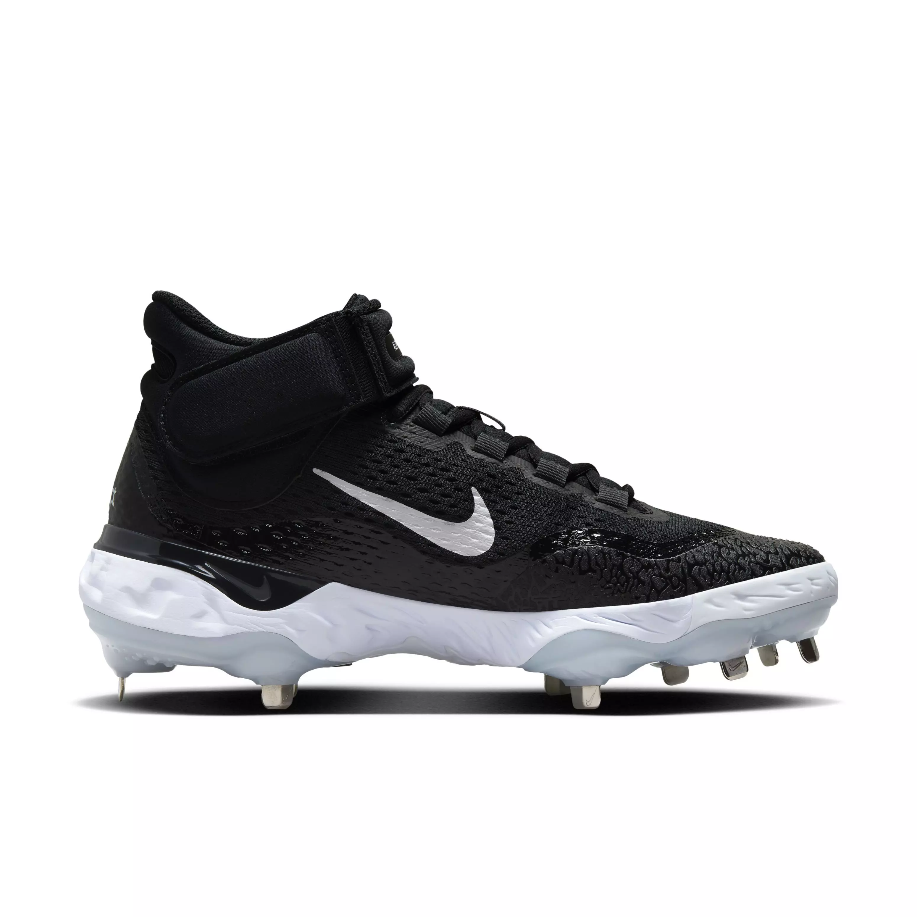 Nike Alpha Huarache Elite 4 Mid "Black/White/Blue Tint/Pure Platinum" Men's Baseball Cleat - BLACK/WHITE