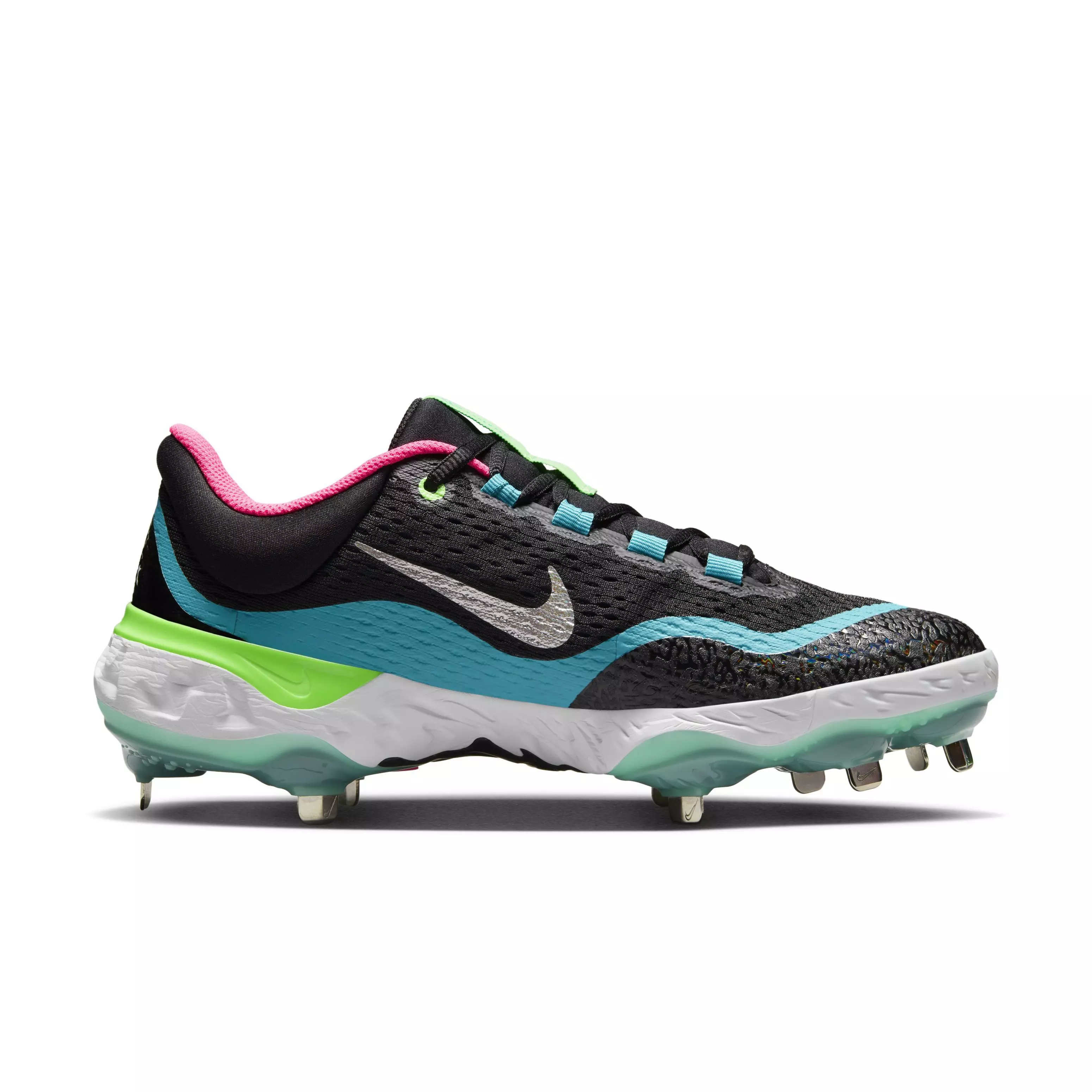 Nike Alpha Huarache Elite 4 Low "Black/White/Teal Nebula/Hyper Pink" Men's Baseball Cleat - BLACK/WHITE/TEAL/PINK