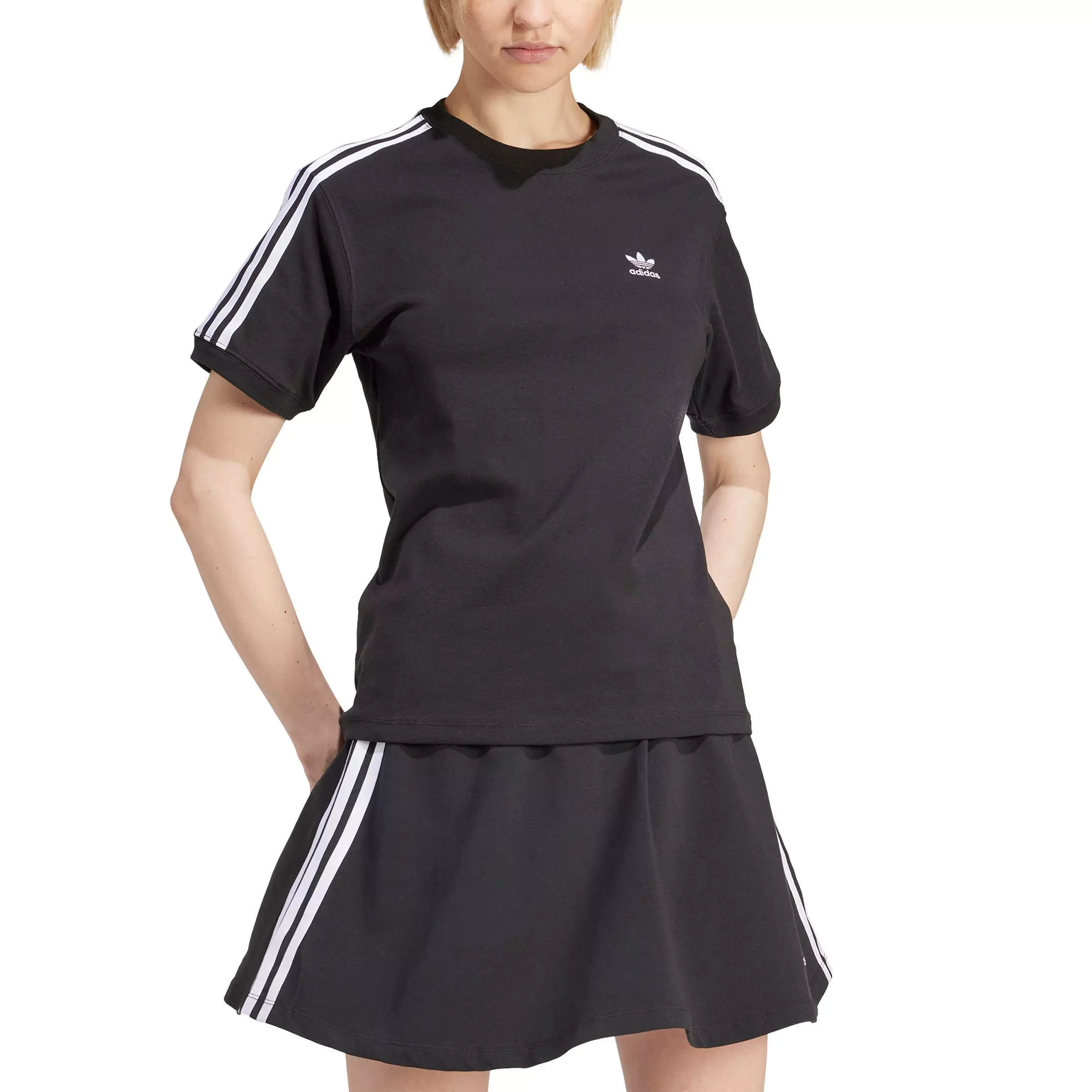 adidas Originals Women's Adicolor 3-Stripes Short Sleeve T-Shirt -Black - BLACK