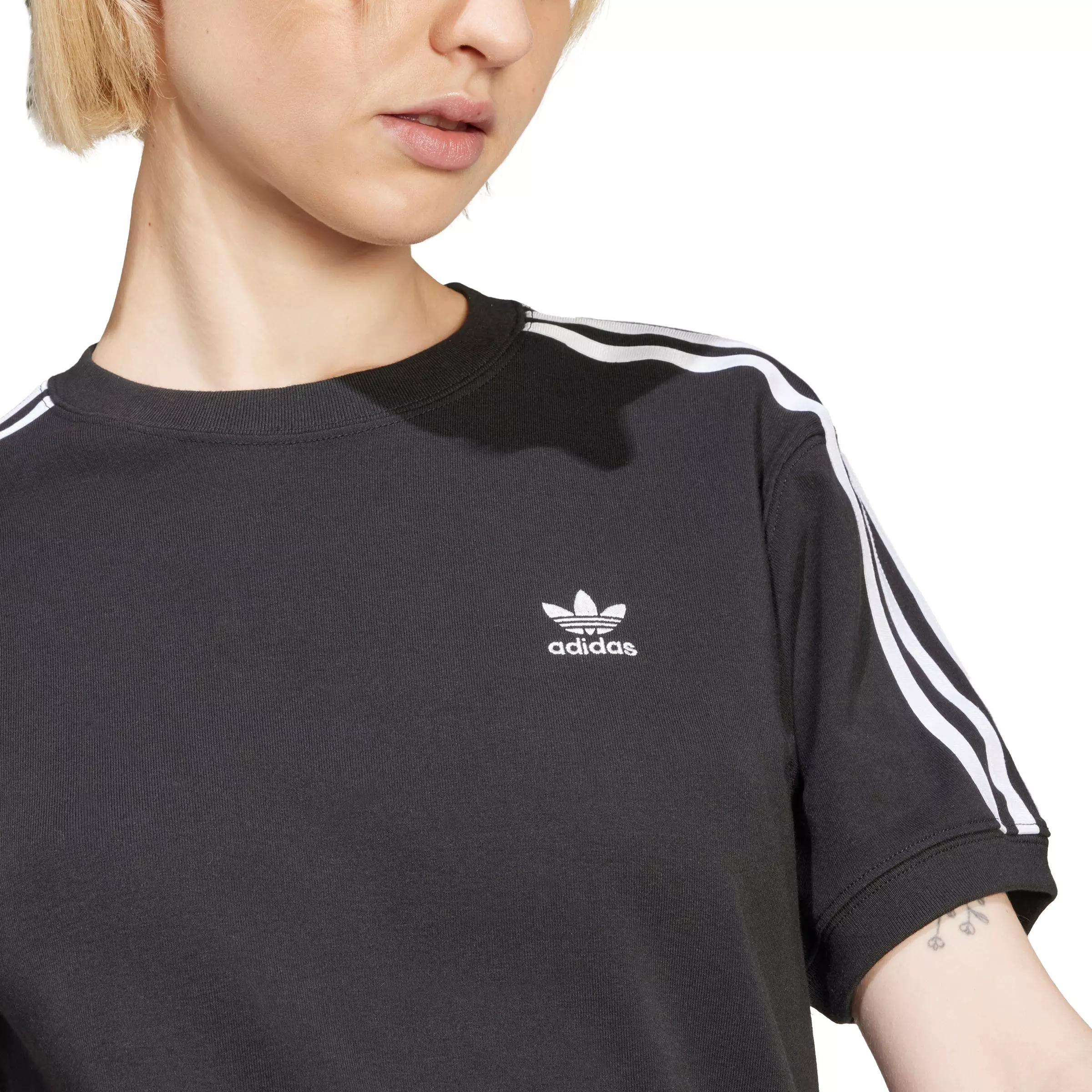 adidas Originals Women's Adicolor 3-Stripes Short Sleeve T-Shirt -Black - BLACK