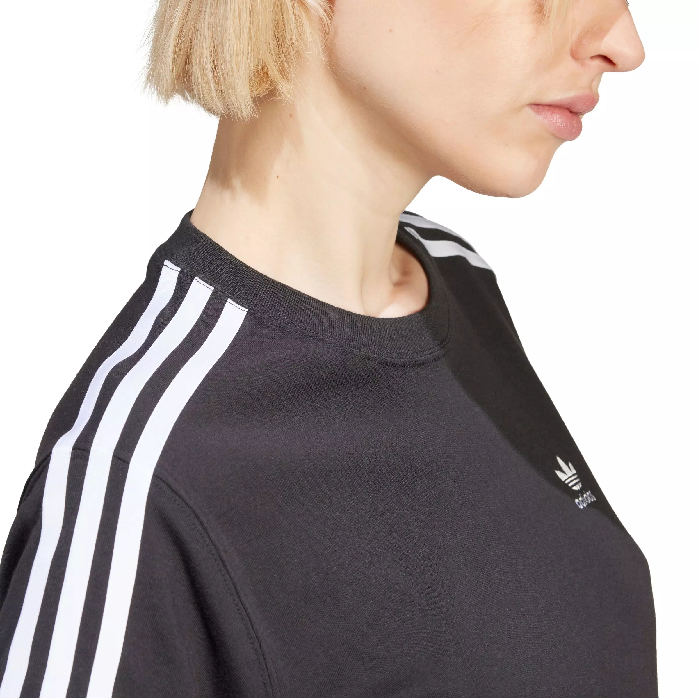 adidas Originals Women's Adicolor 3-Stripes Short Sleeve T-Shirt -Black - BLACK