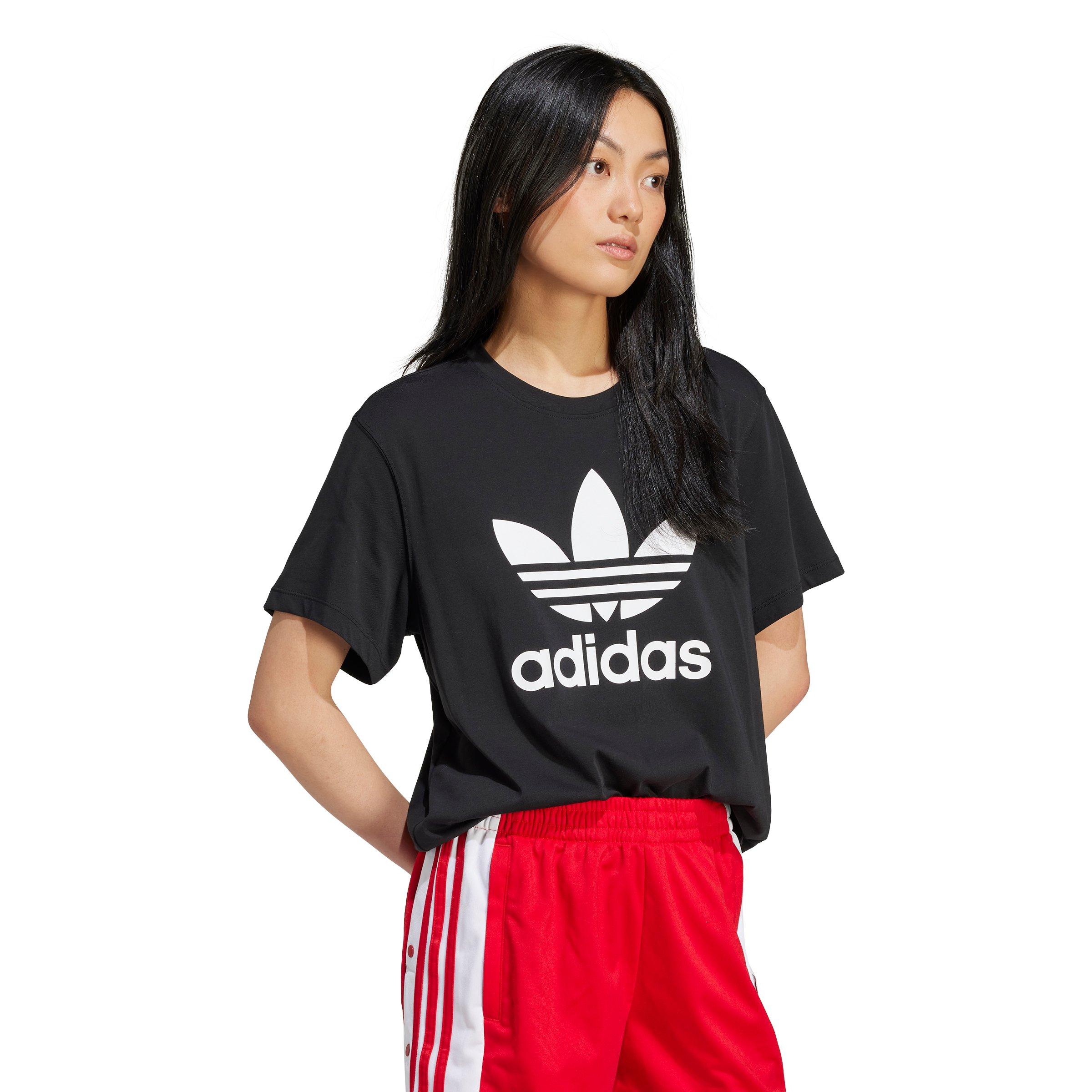 adidas Originals Women's Adicolor Trefoil 3-Stripes T-Shirt -Black - BLACK Thumbnail View 1