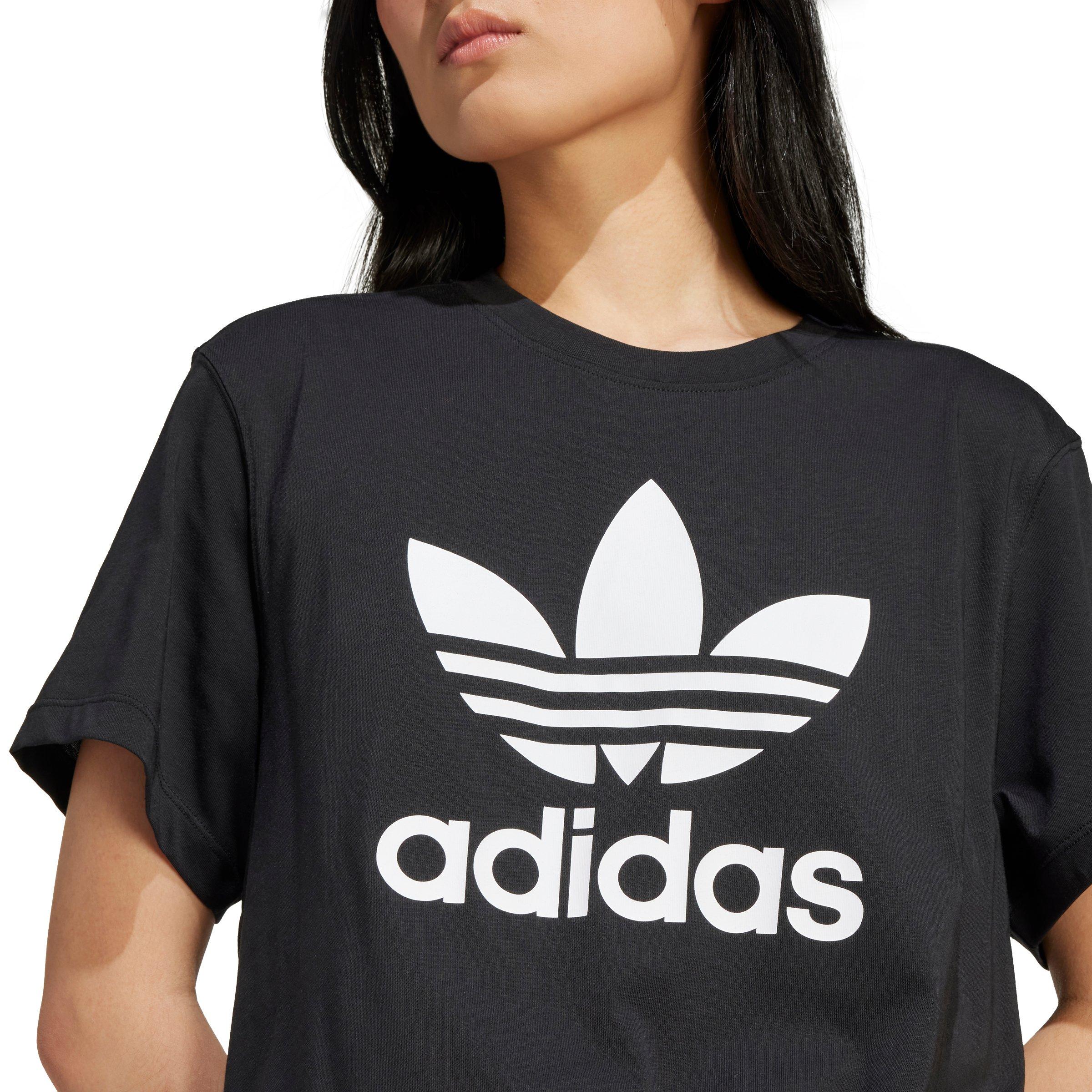 adidas Originals Women's Adicolor Trefoil 3-Stripes T-Shirt -Black - BLACK Thumbnail View 3