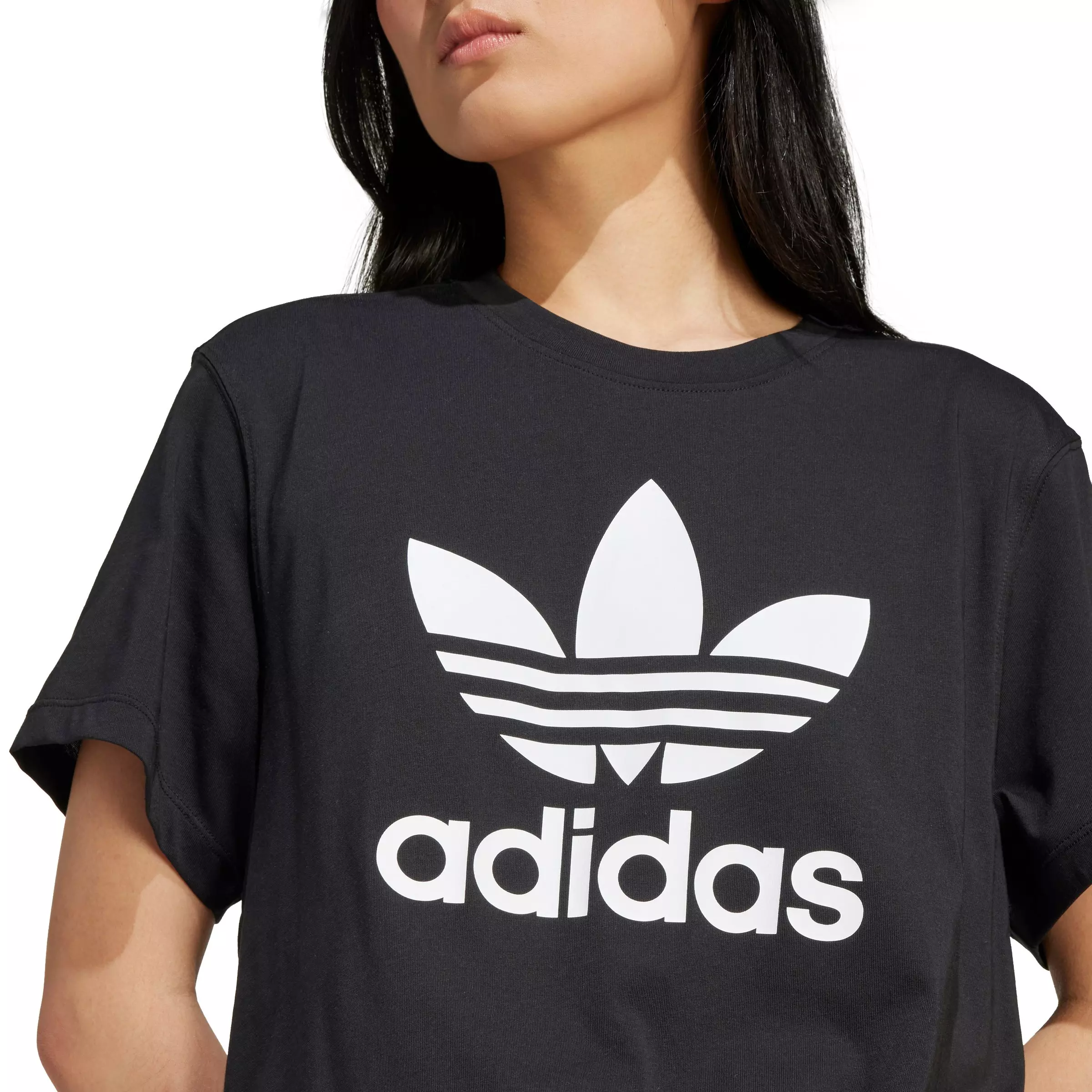 adidas Originals Women's Adicolor Trefoil 3-Stripes T-Shirt -Black - BLACK