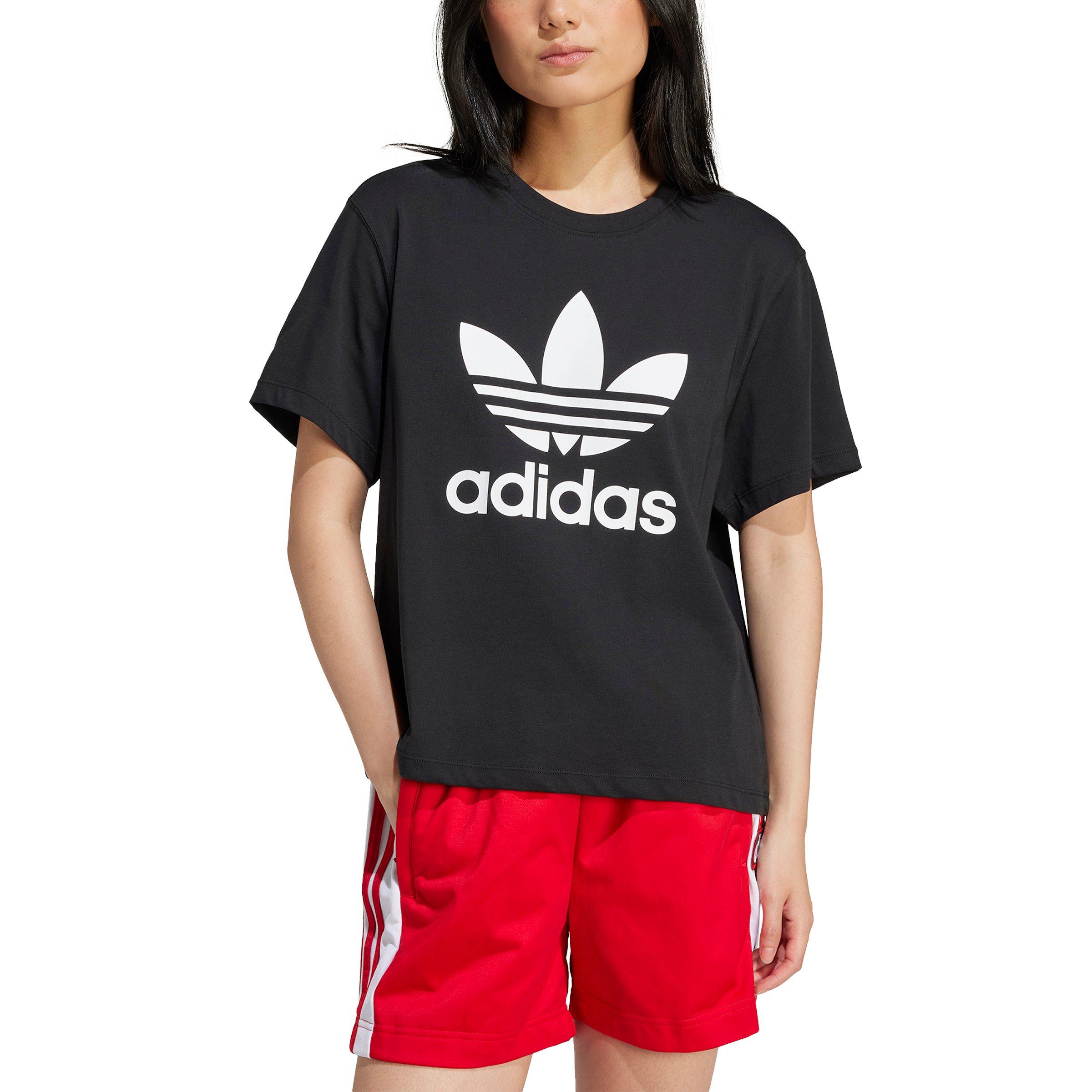 adidas Originals Women's Adicolor Trefoil 3-Stripes T-Shirt -Black - BLACK Thumbnail View 5