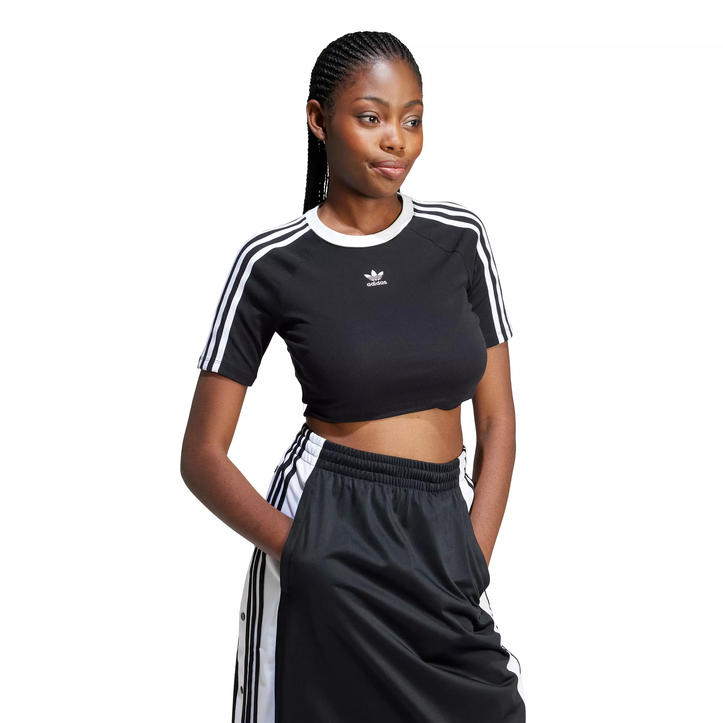 adidas Originals Women's Adicolor 3-Stripes Baby Tee -Black - BLACK