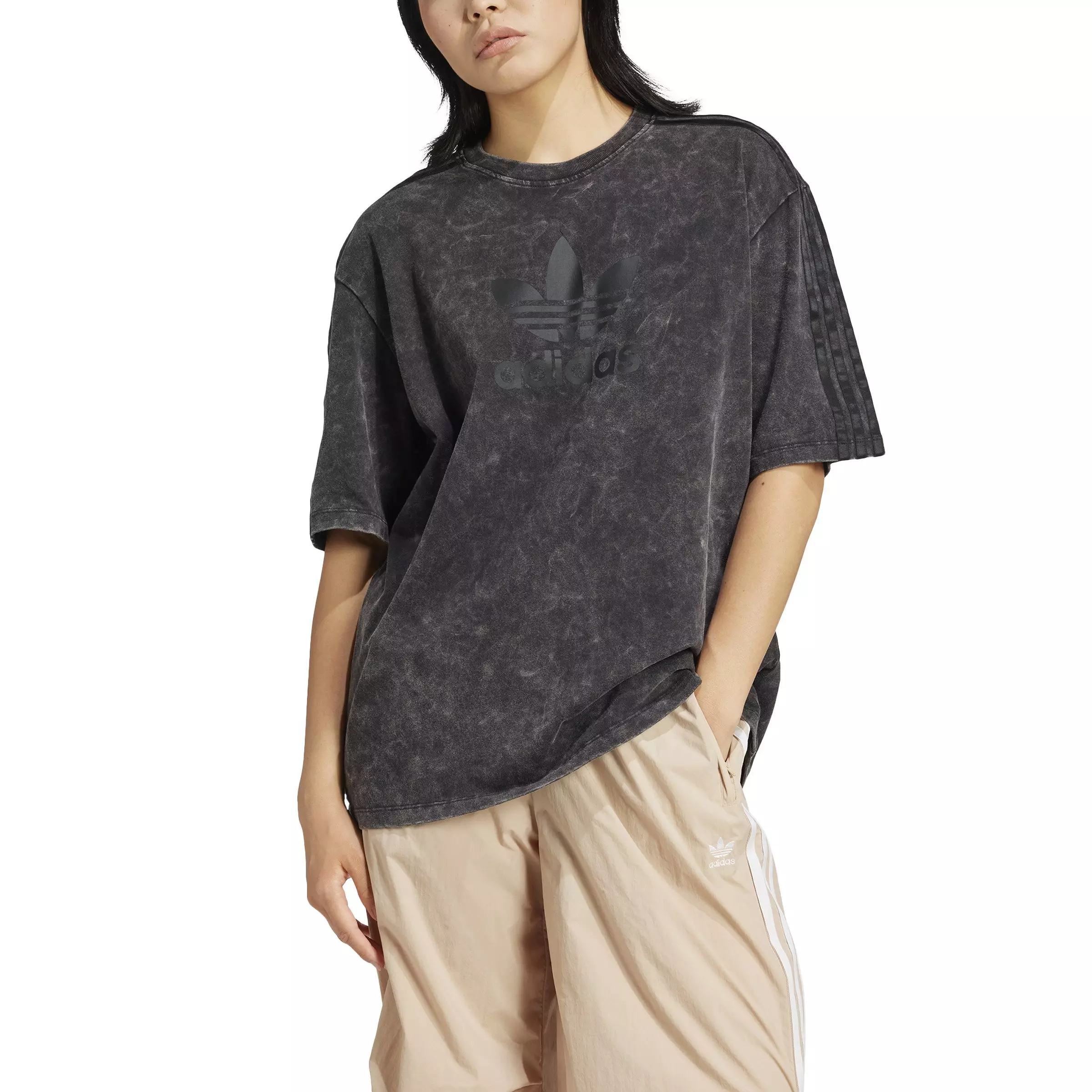 adidas Originals Women's Washed-Out Boyfriend-Fit T-Shirt -Black - BLACK