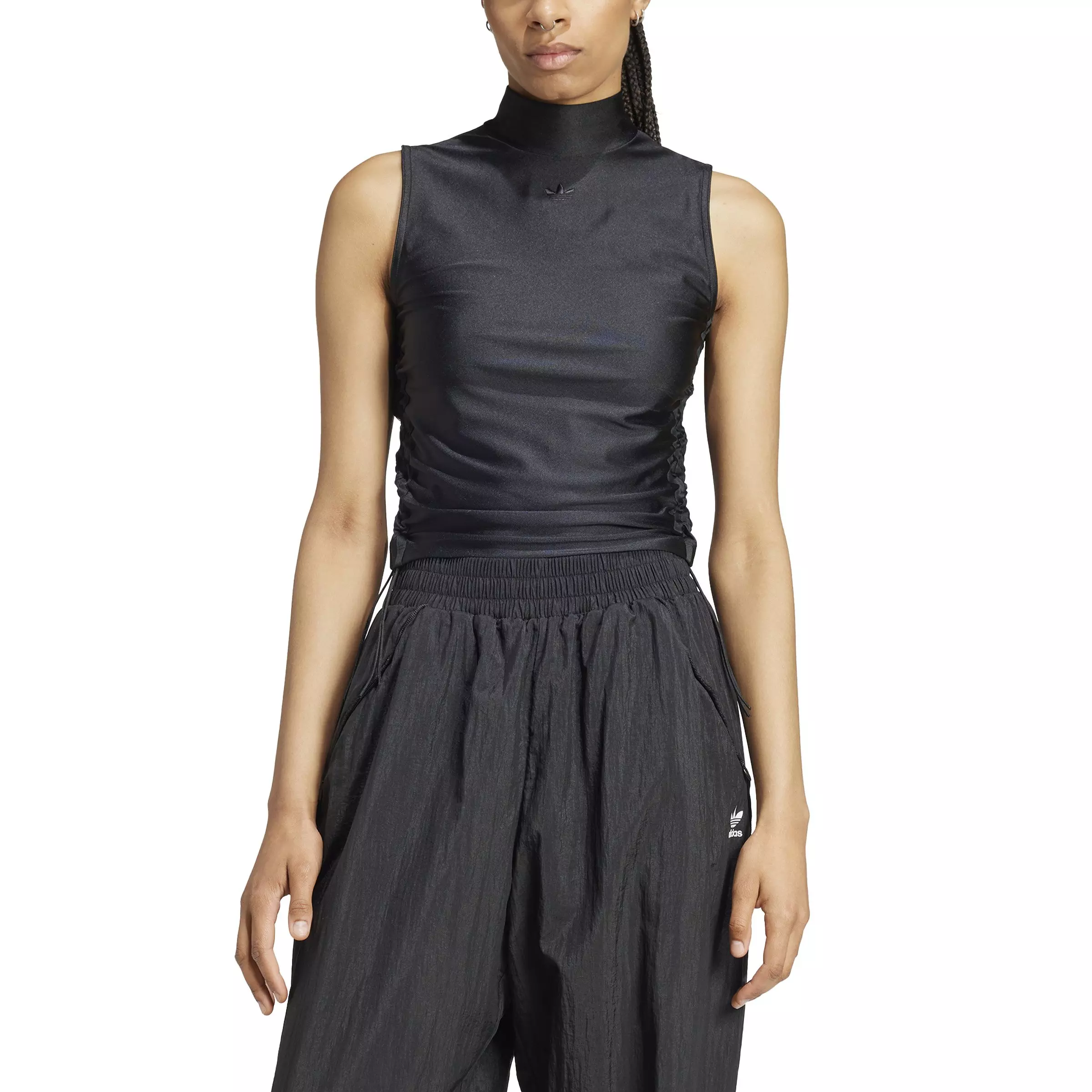 adidas Originals Women's Ruched 3-Stripe Crop Top -Black - BLACK