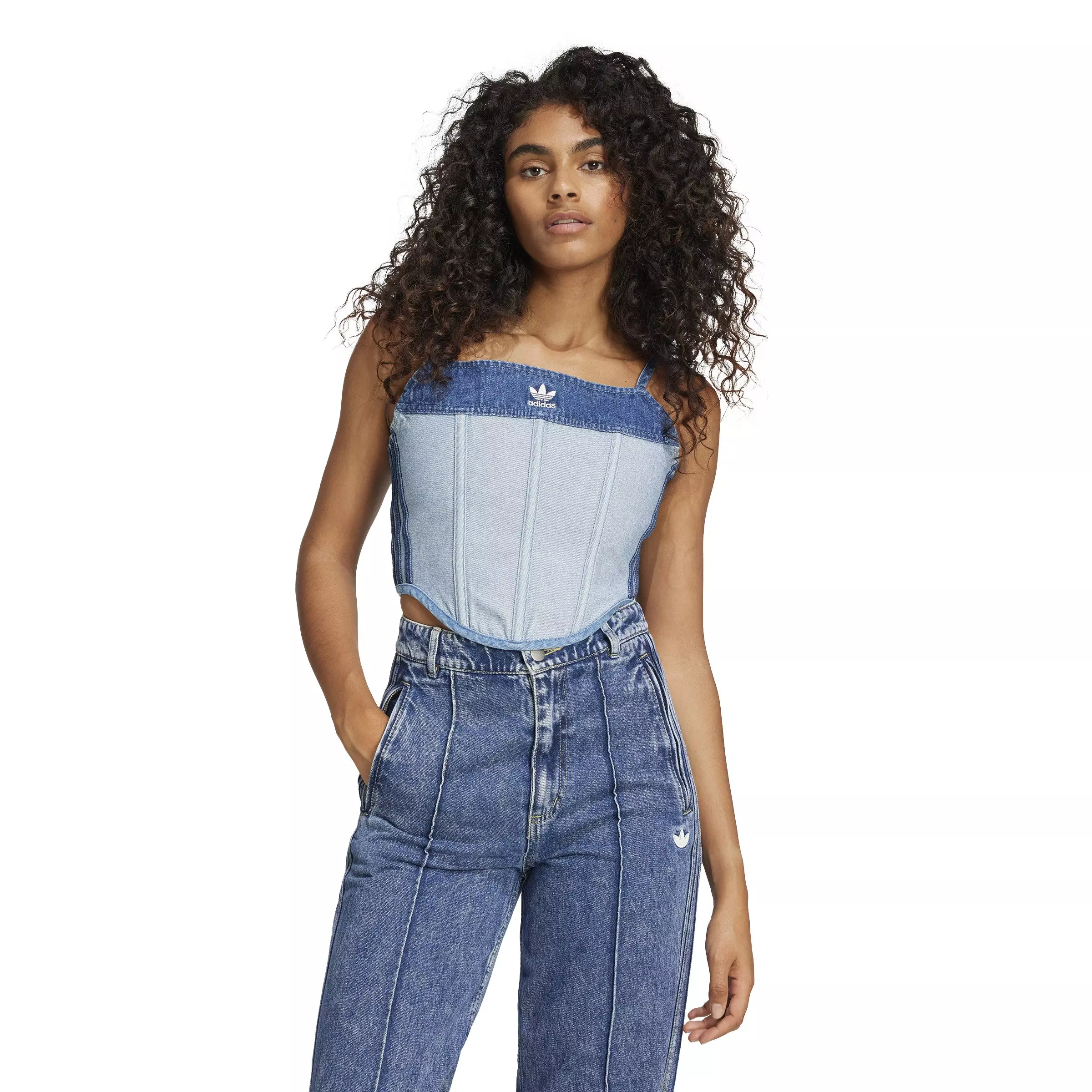 adidas Originals Women's Ksenia Schnaider Denim Corset-Blue - BLUE