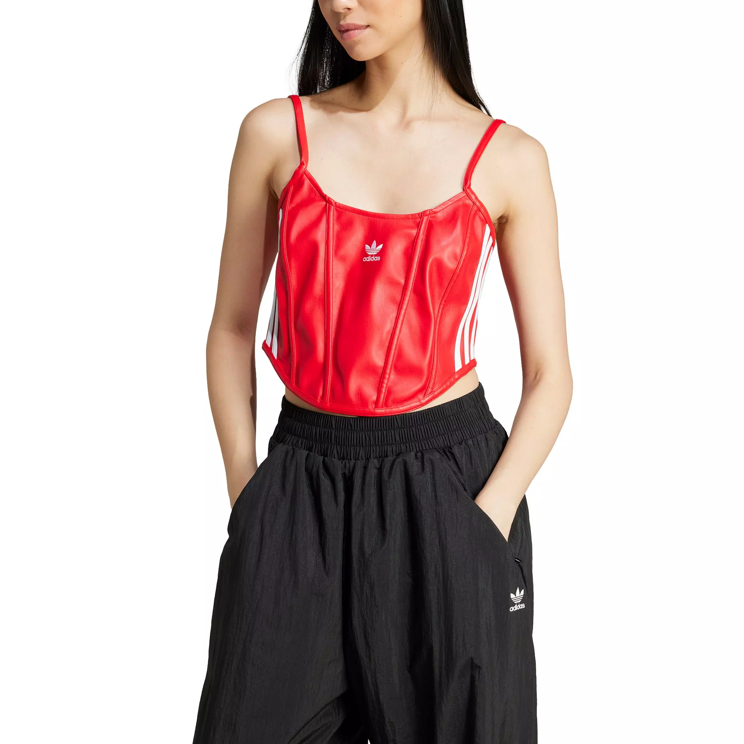 adidas Originals Women's Firebird Pleather Corset -Red - RED