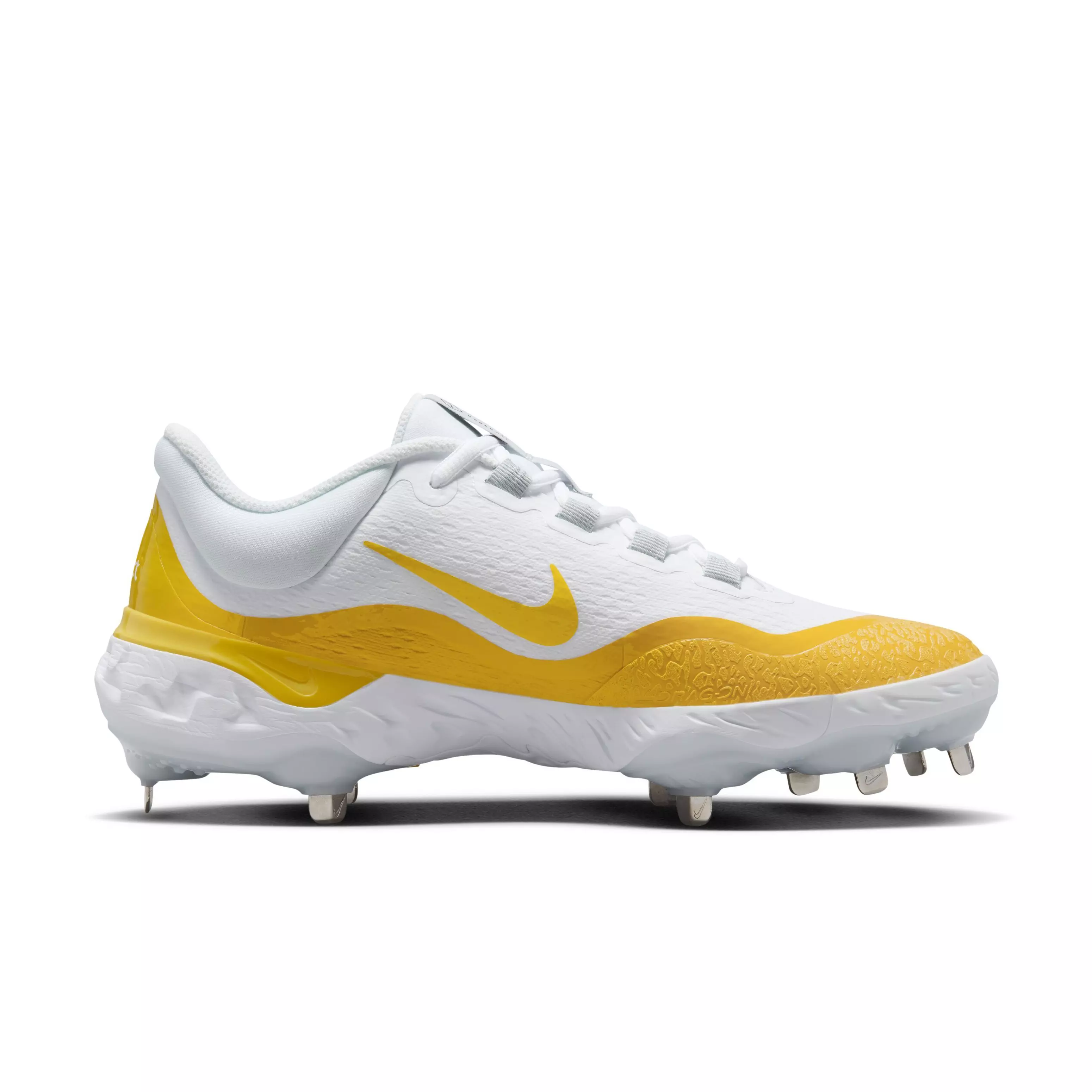 Nike Alpha Huarache Elite 4 Low (Team) "White/Amarillo/Pure Platinum/Black" Men's Baseball Cleat - WHITE/AMARILLO/PLATINUM/BLACK