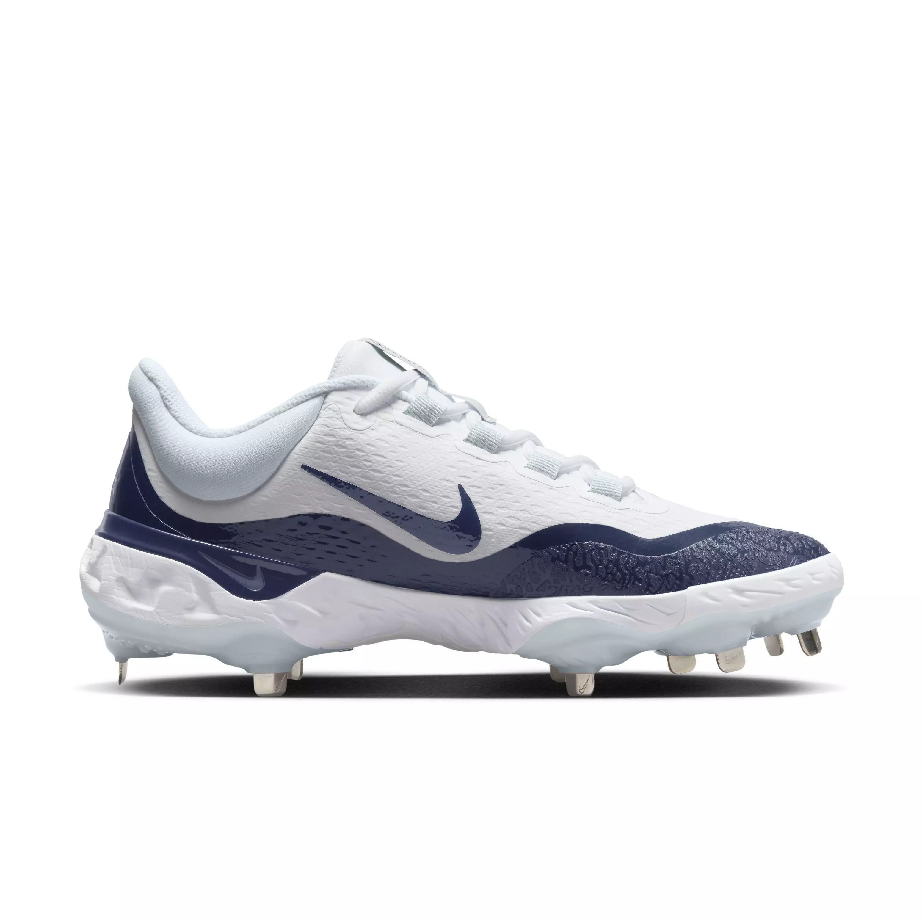 Nike Alpha Huarache Elite 4 Low (Team) "White/College Navy/Pure Platinum/Black" Men's Baseball Cleat - WHITE/NAVY/PLATINUM/BLACK