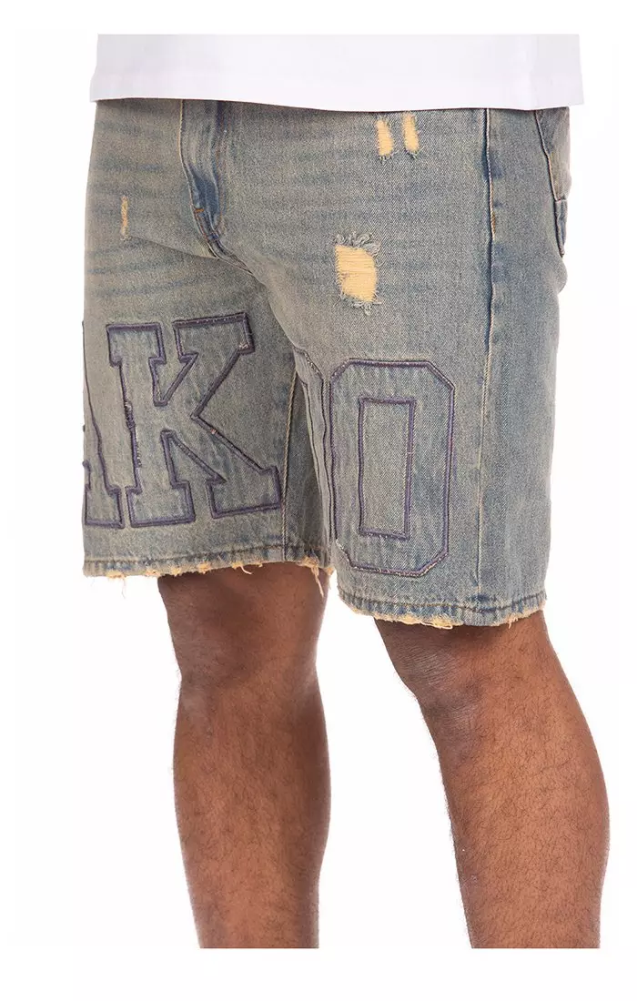 AKOO Men's Lee Light Blue Wash Denim Shorts - BLUE
