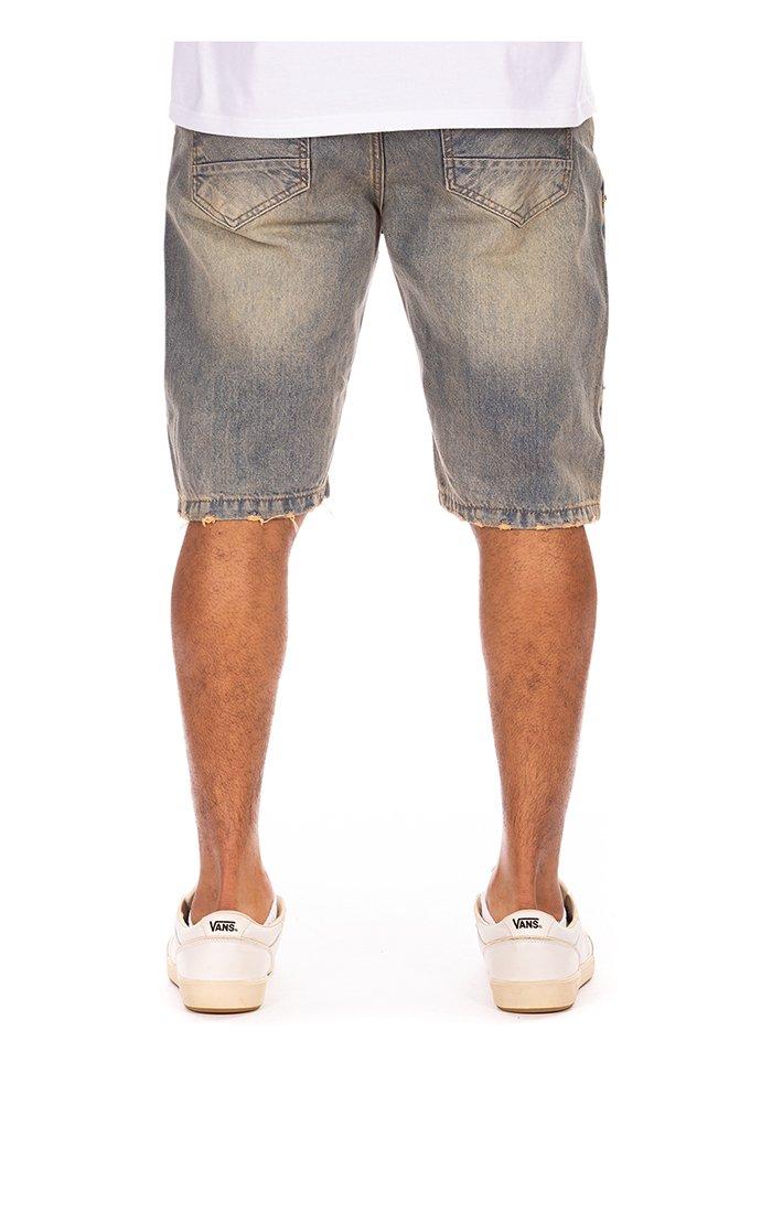 AKOO Men's Marvin Vintage Blue Wash Denim Shorts - BLUE