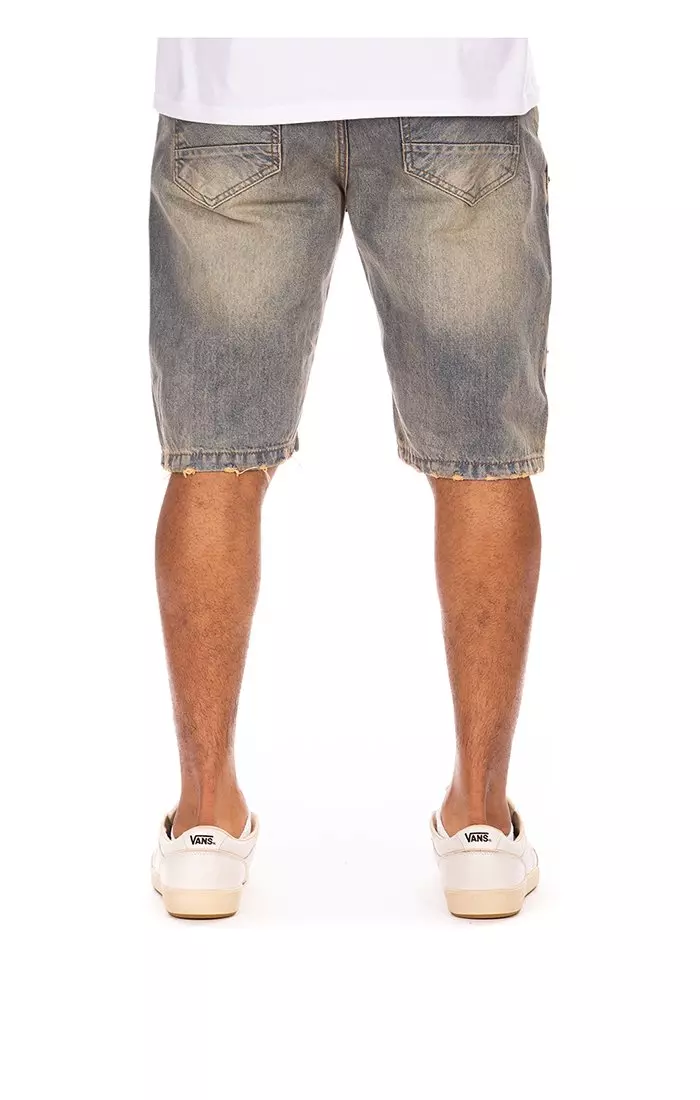 AKOO Men's Marvin Vintage Blue Wash Denim Shorts - BLUE