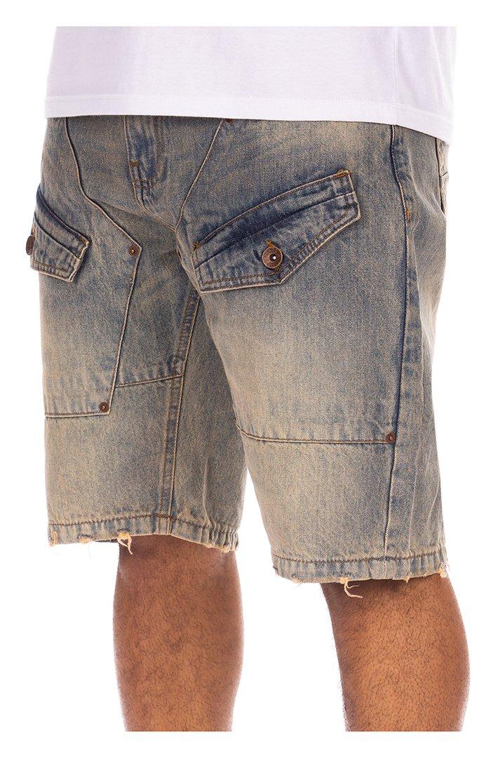 AKOO Men's Marvin Vintage Blue Wash Denim Shorts - BLUE