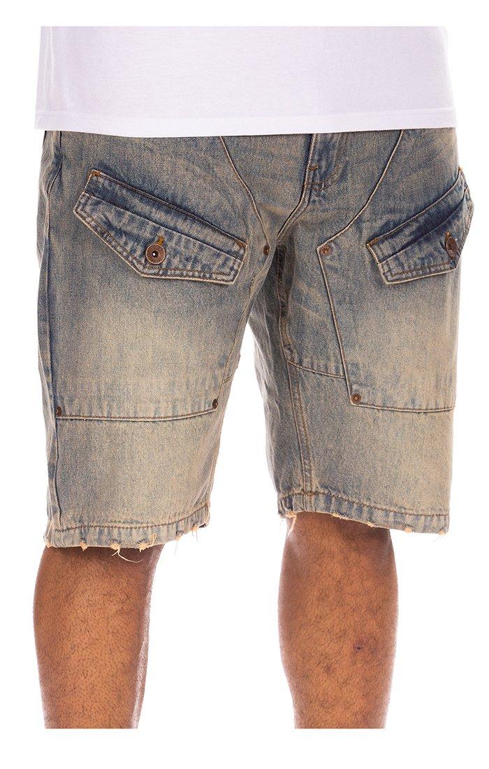 AKOO Men's Marvin Vintage Blue Wash Denim Shorts - BLUE