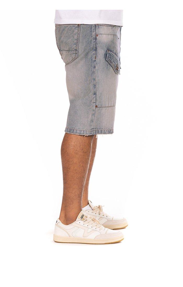 AKOO Men's Marvin Vintage Blue Wash Denim Shorts - BLUE