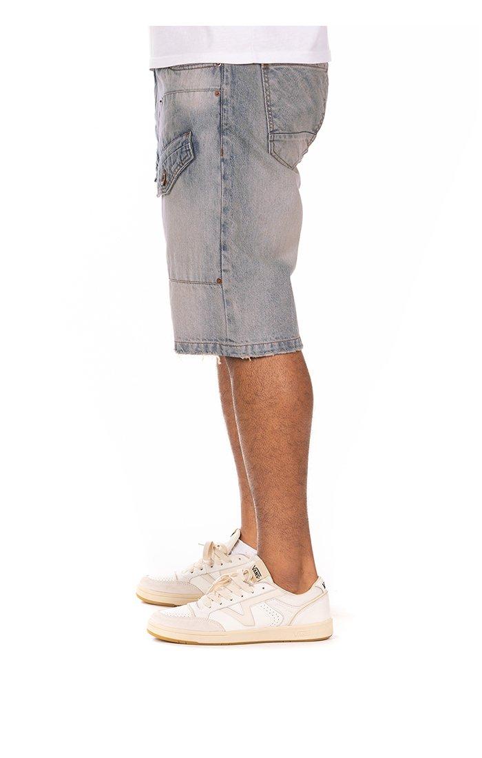 AKOO Men's Marvin Vintage Blue Wash Denim Shorts - BLUE