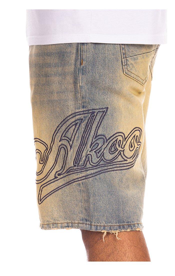 AKOO Men's Sly Fox Vintage Blue Wash Denim Shorts - BLUE
