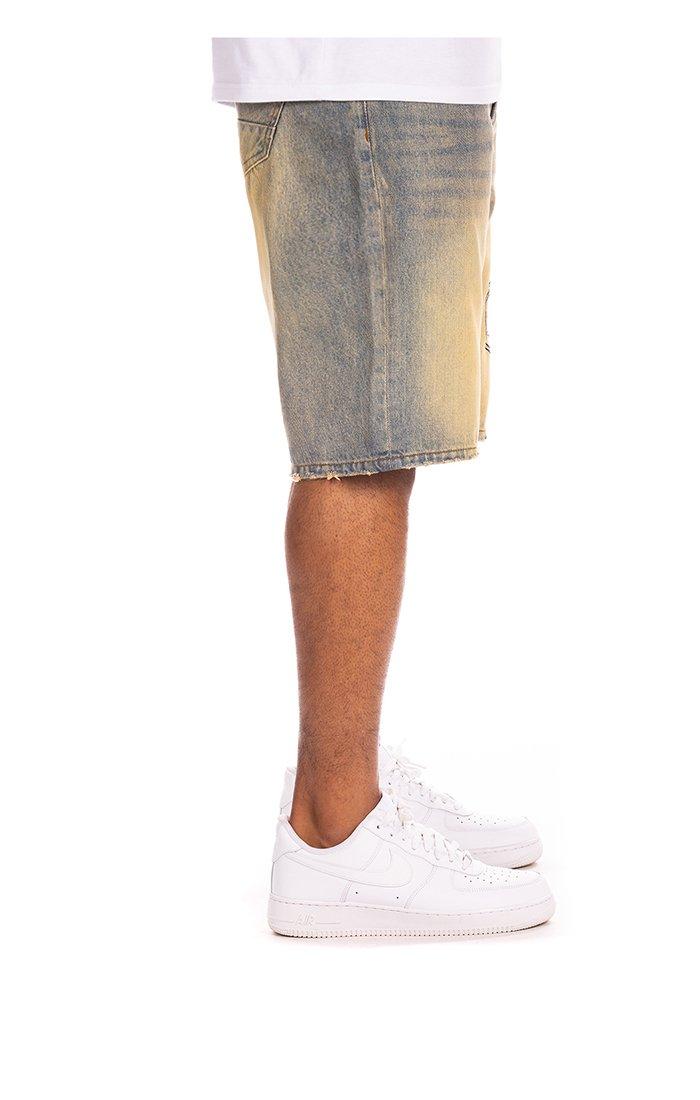 AKOO Men's Sly Fox Vintage Blue Wash Denim Shorts - BLUE