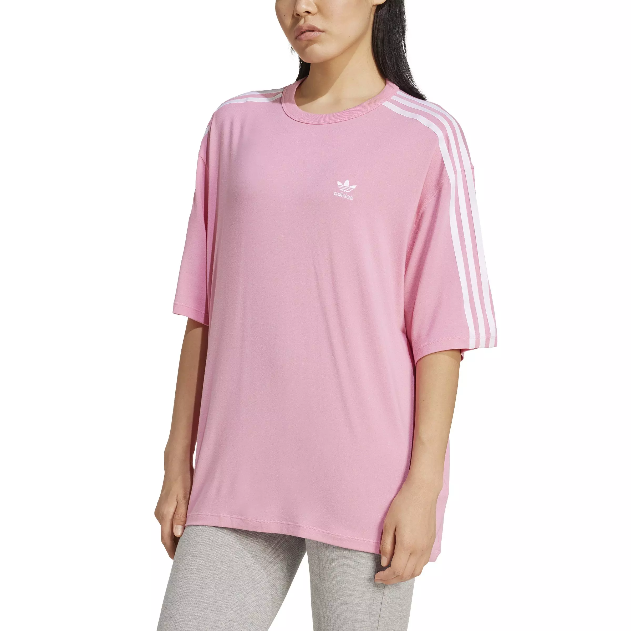 adidas Originals Women's 3-Stripe Oversized Tee -Pink - PINK