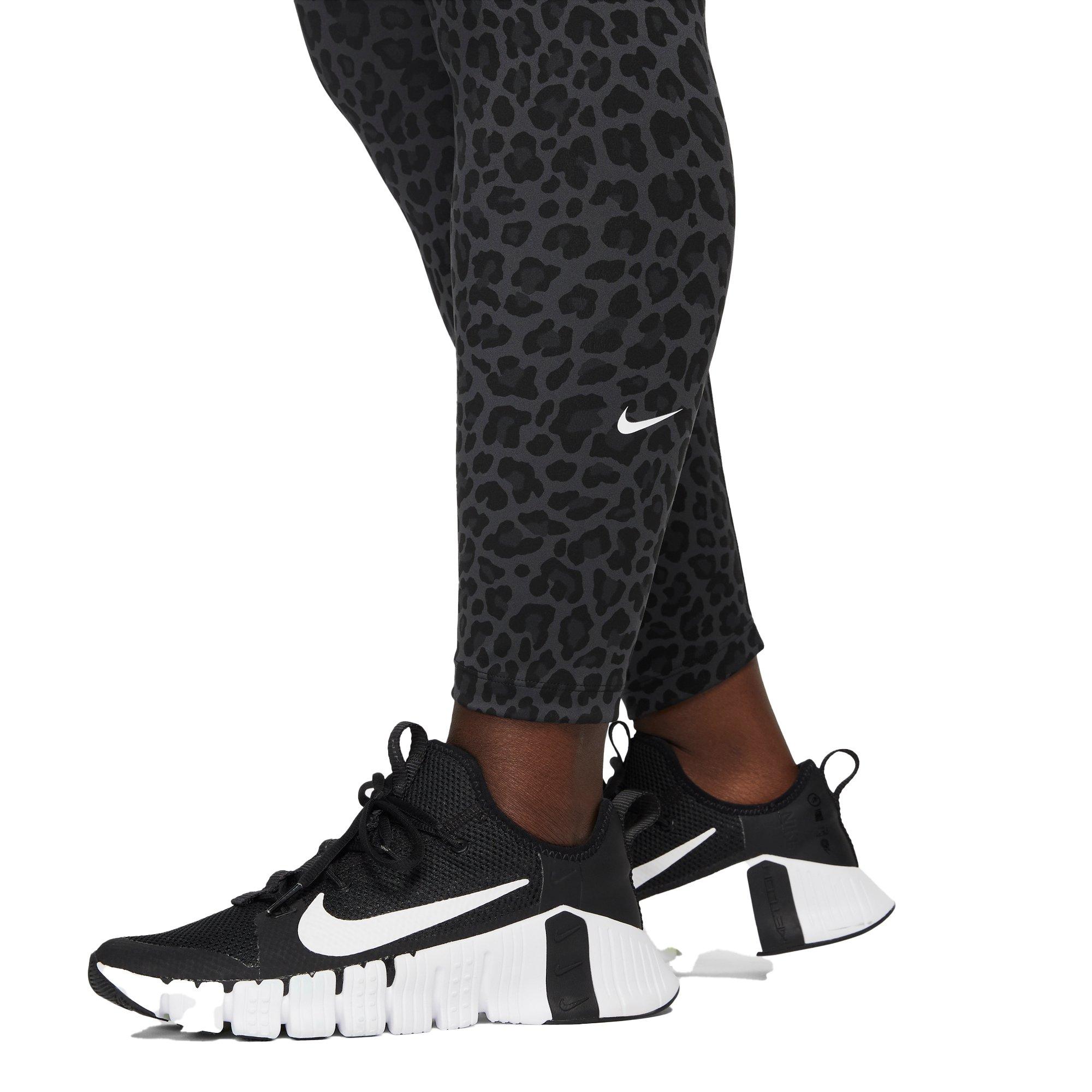 Nike Women's One Luxe Tight Fit Mid Rise Cheetah Print Leggings  (White/Black, X-Small)