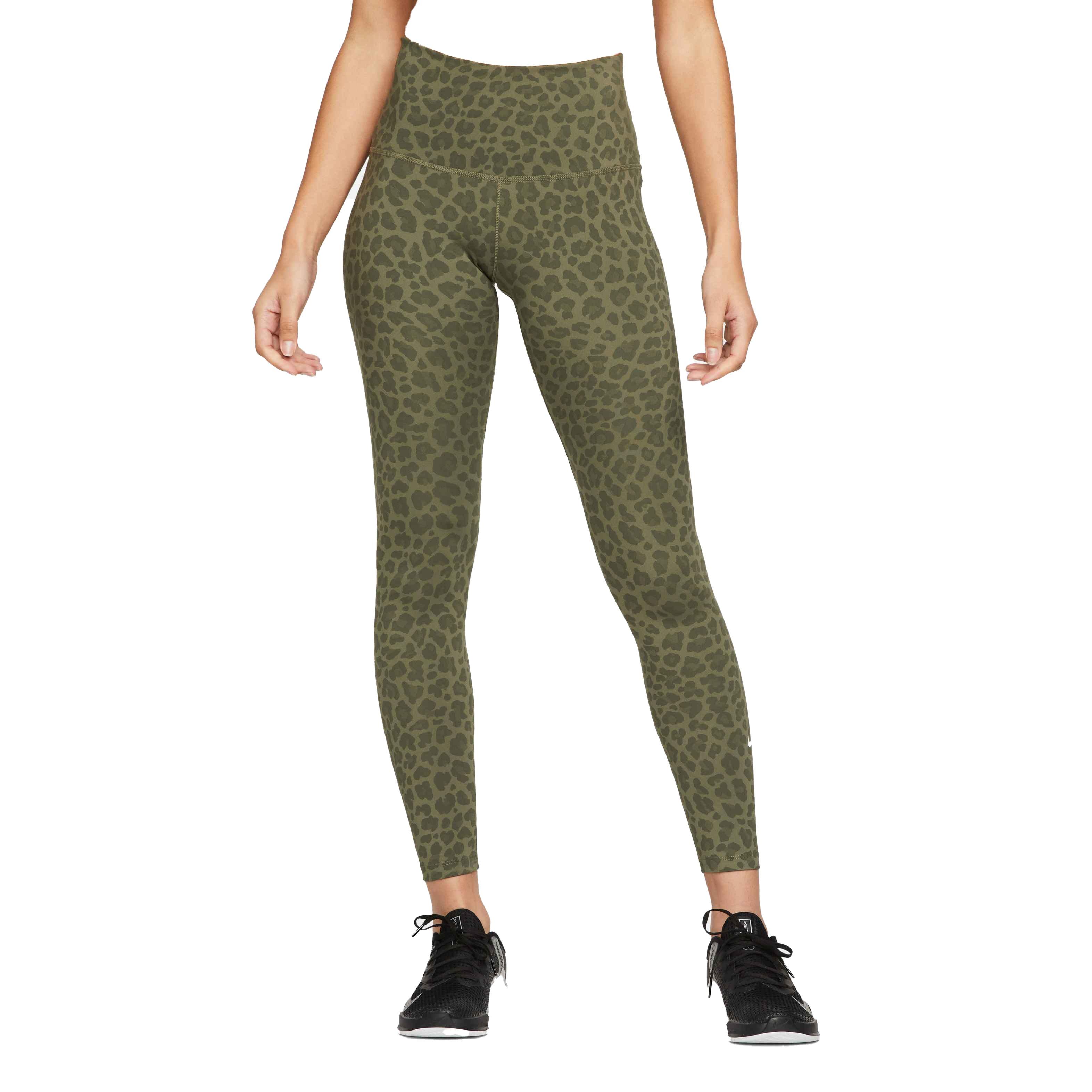 Nike Women's One Dri-FIT High-Rise Printed Leopard Leggings - OLIVE GREEN Thumbnail View 1