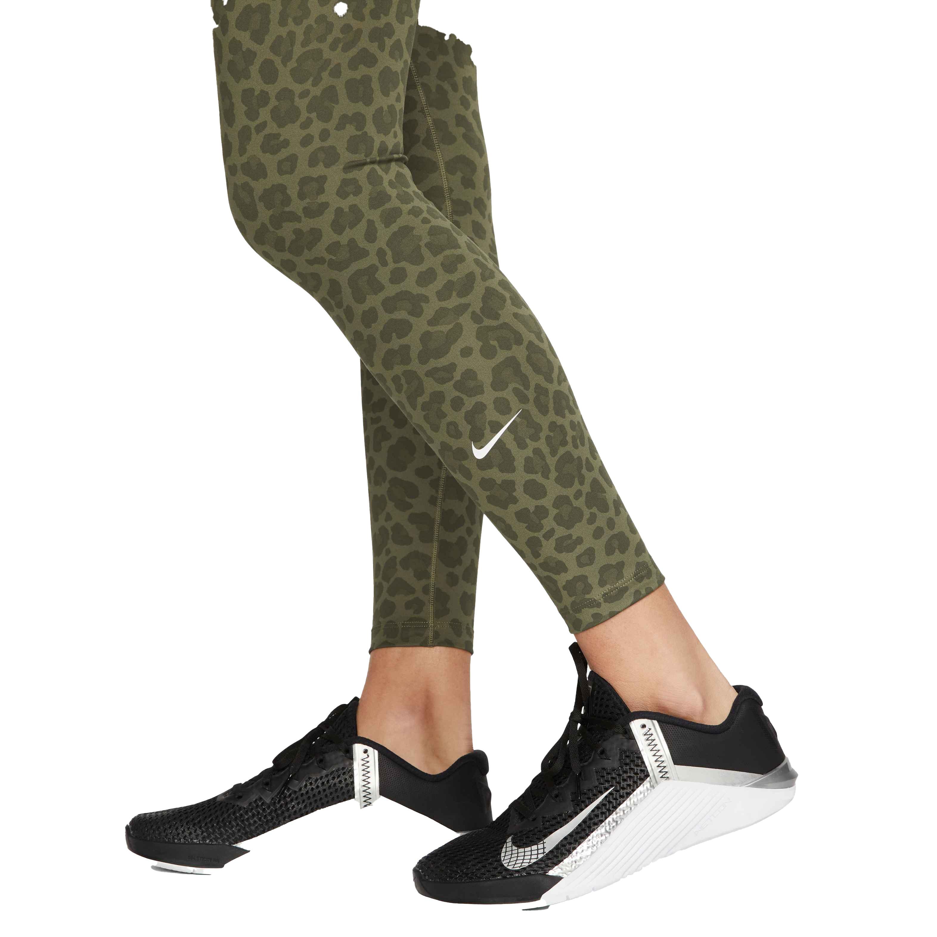 Nike Women's One Dri-FIT High-Rise Printed Leopard Leggings - OLIVE GREEN Thumbnail View 3