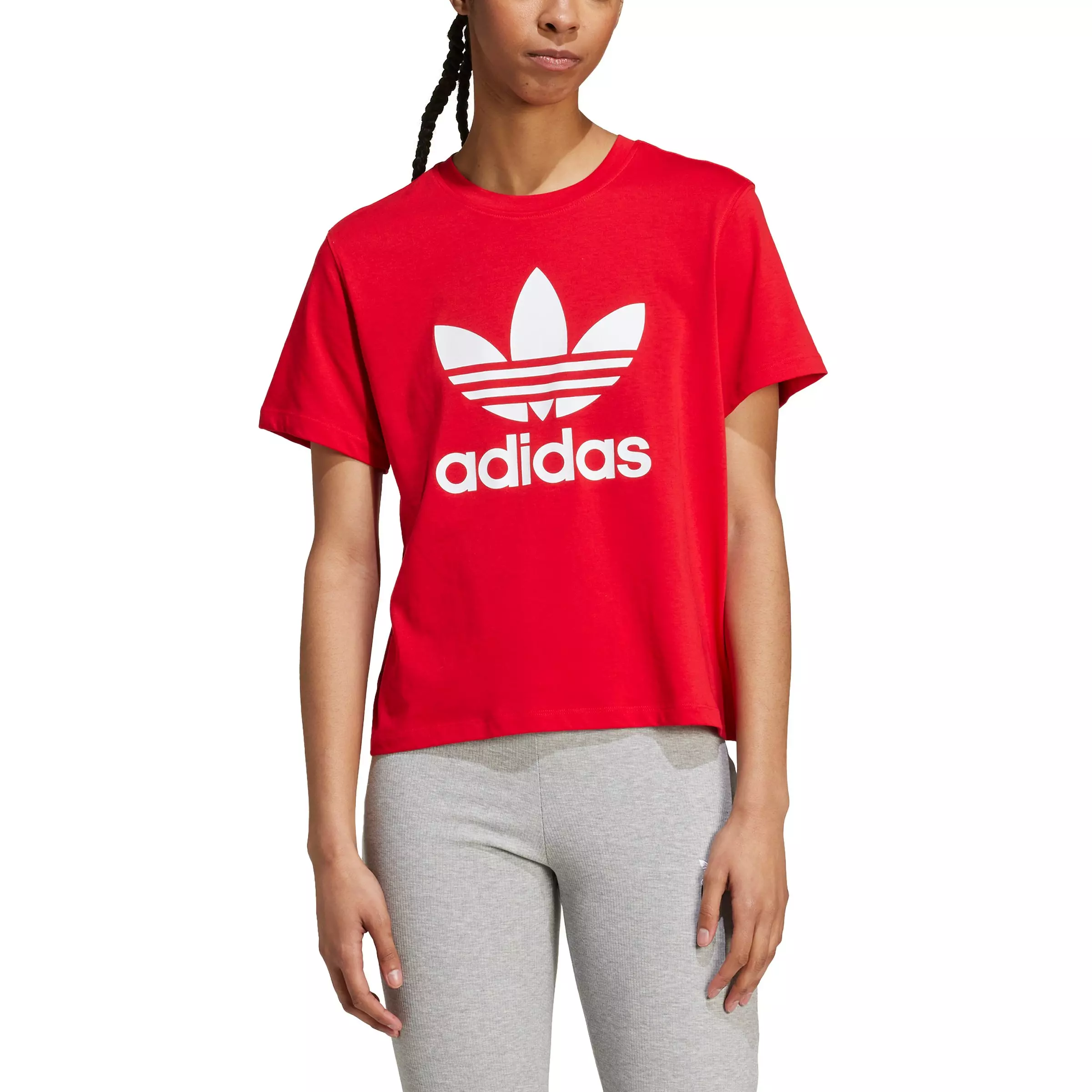 adidas Originals Women's Adicolor Trefoil Lifestyle Boxy T-Shirt -Red - RED