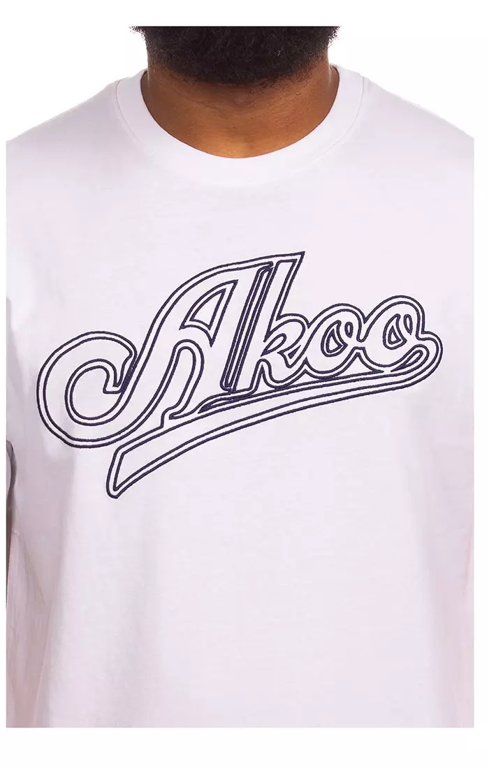 AKOO Men's Script Short Sleeve Knit Tee - White - WHITE