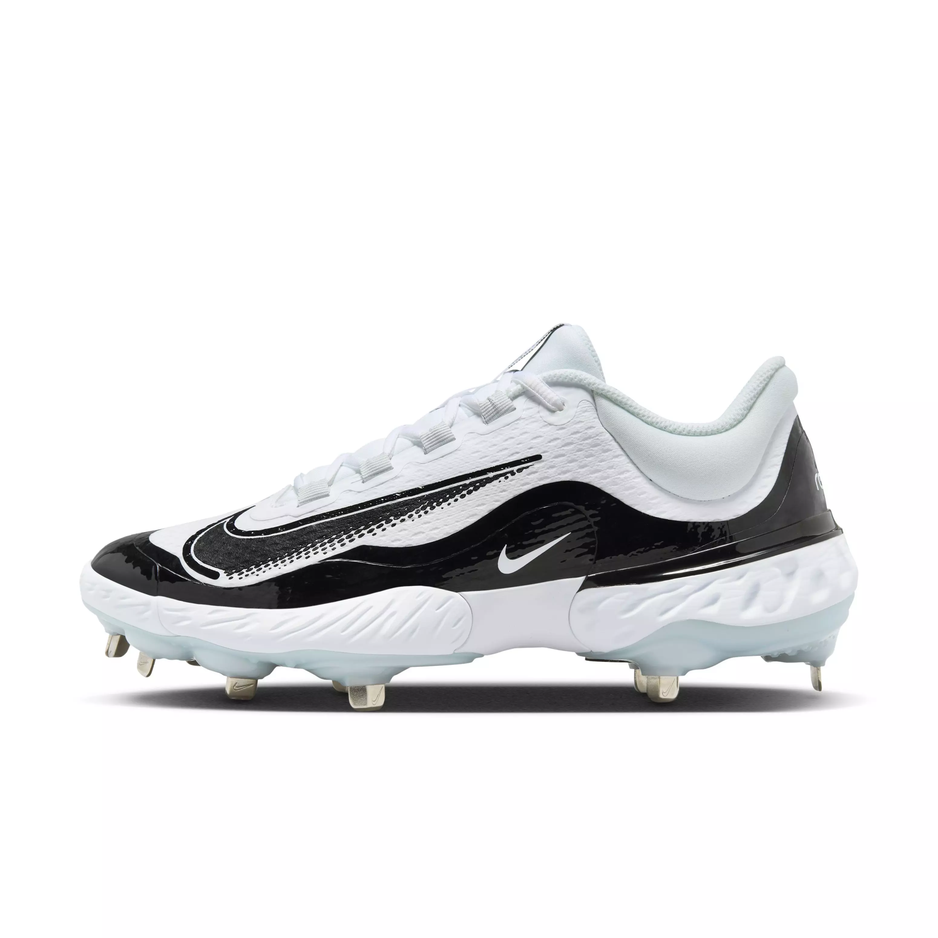 Nike Alpha Huarache Elite 4 Low "White/Black/Blue Tint/Pure Platinum" Men's Baseball Cleat - WHITE/BLACK/BLUE/PLATINUM