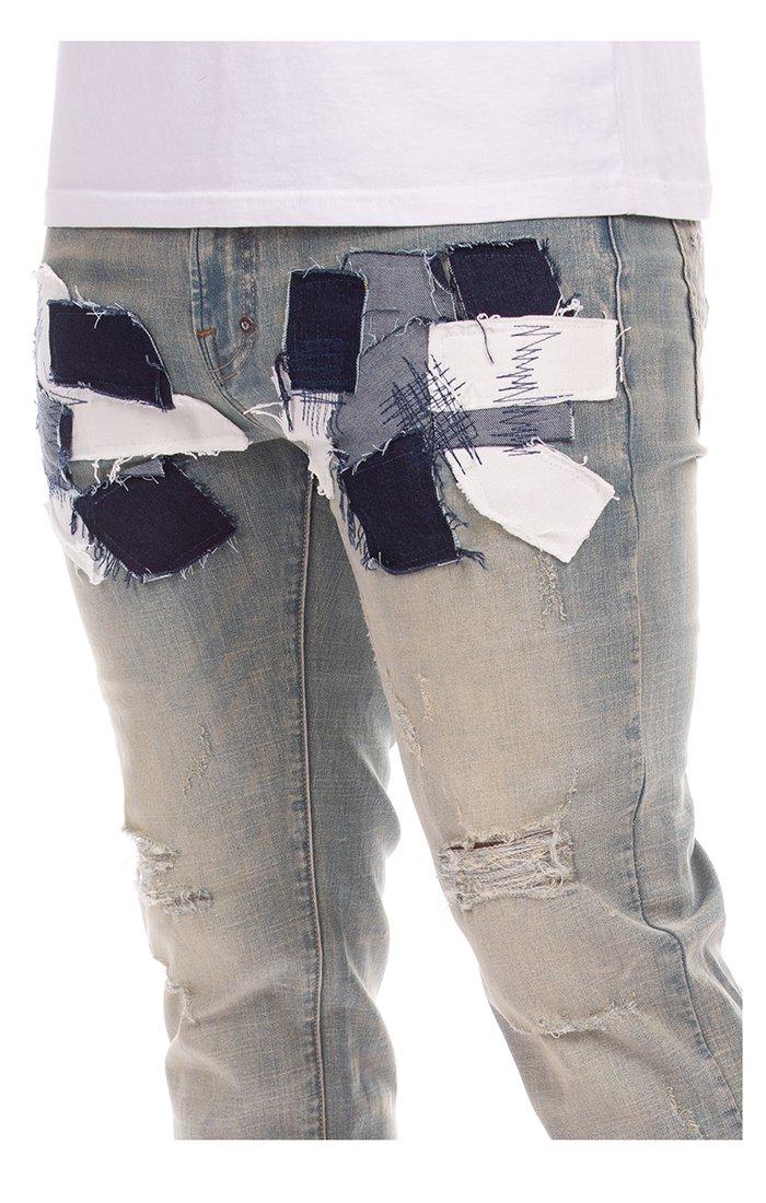 AKOO Men's Noble Light Blue Wash Denim Jeans - BLUE