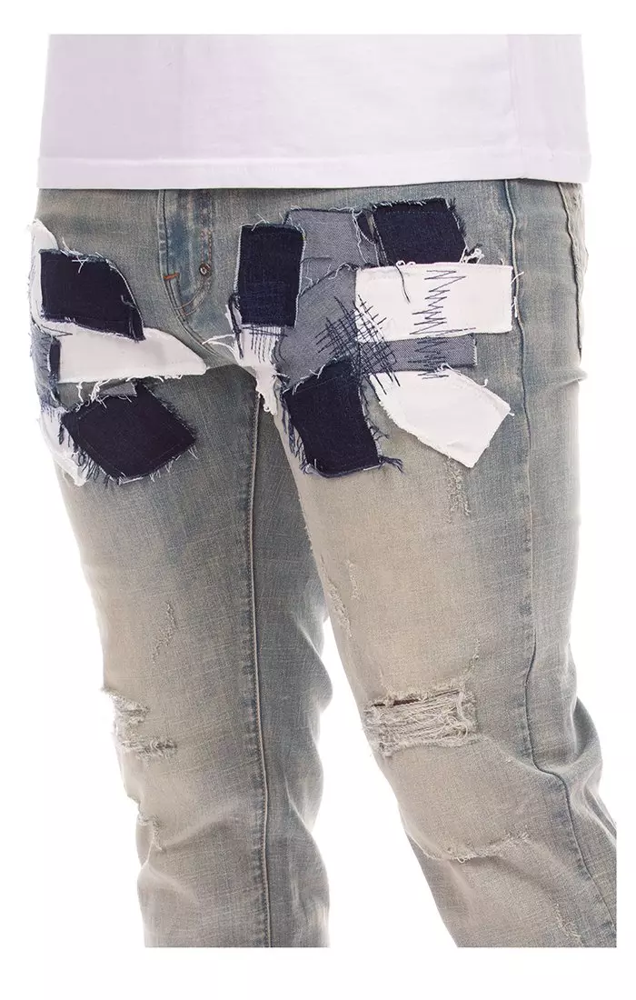 AKOO Men's Noble Light Blue Wash Denim Jeans - BLUE